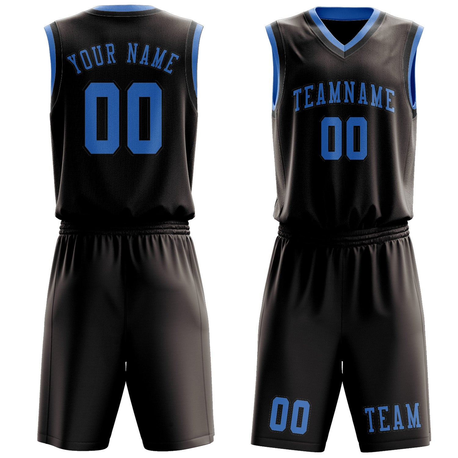 Benutzerdefiniertes Professionelles Braun Hellblau Basketballtrikot-Set
