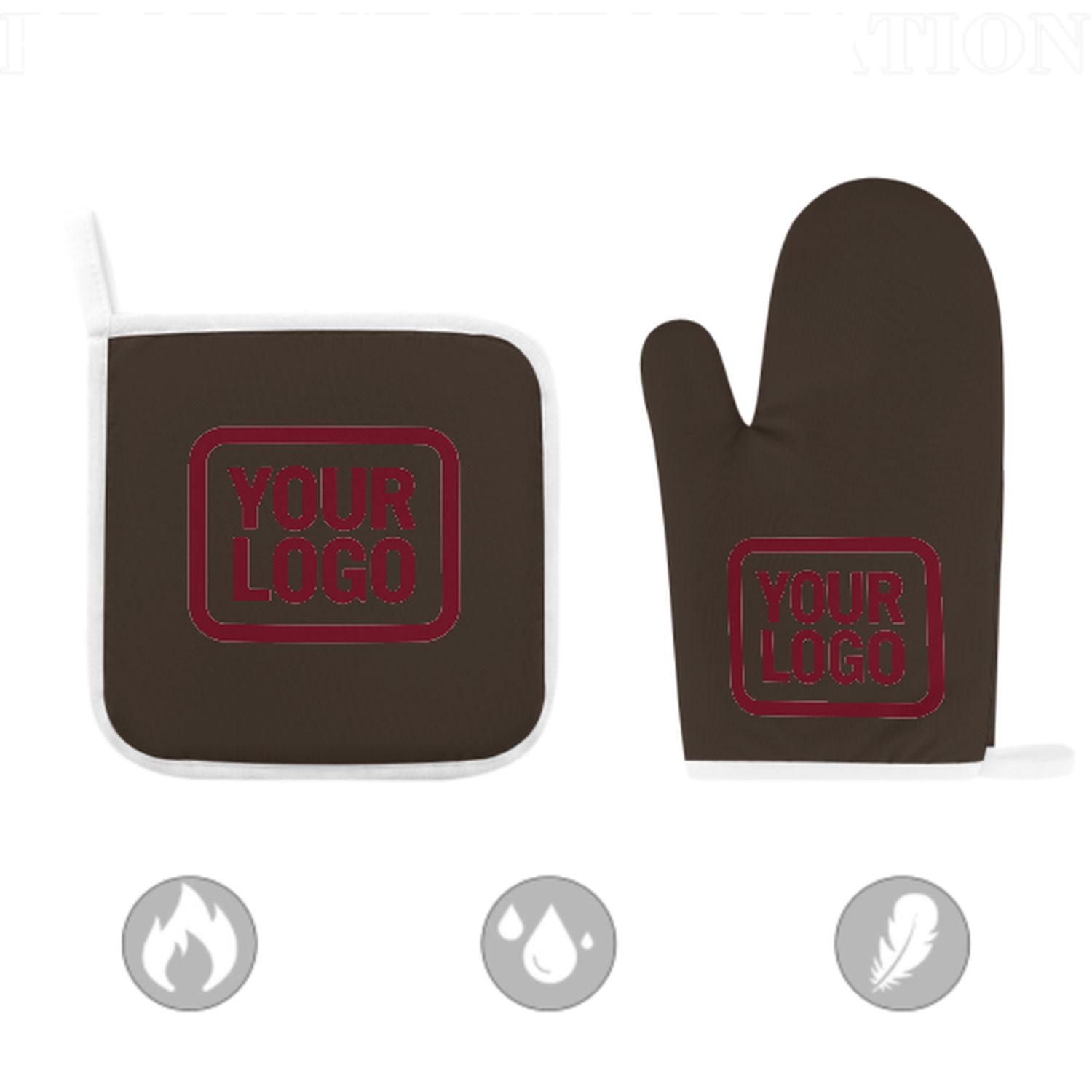 Maßgeschneidertes Braun  Karmesinrot Topfhandschuh Set – 2-teilig