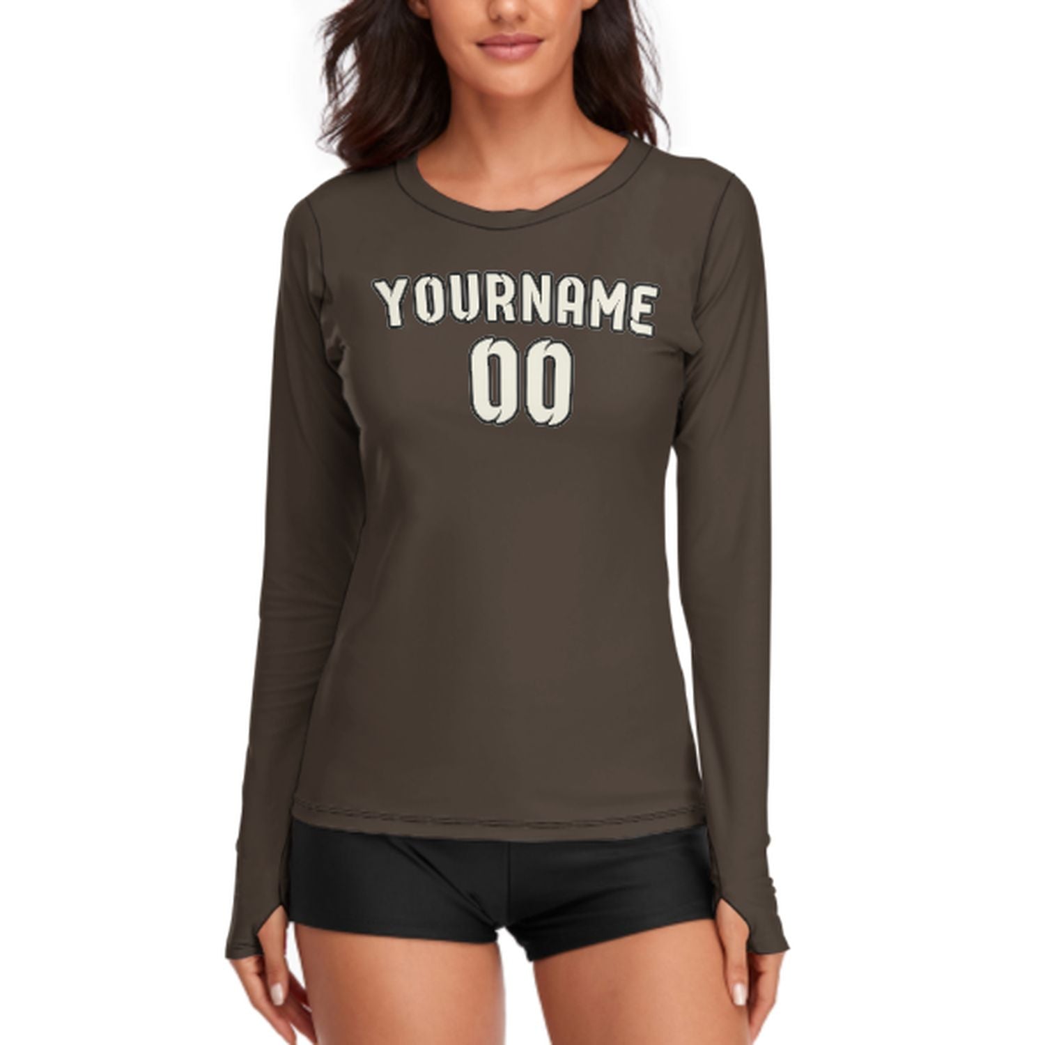 Maßgeschneidertes Braun Beige Damen Langarmshirt
