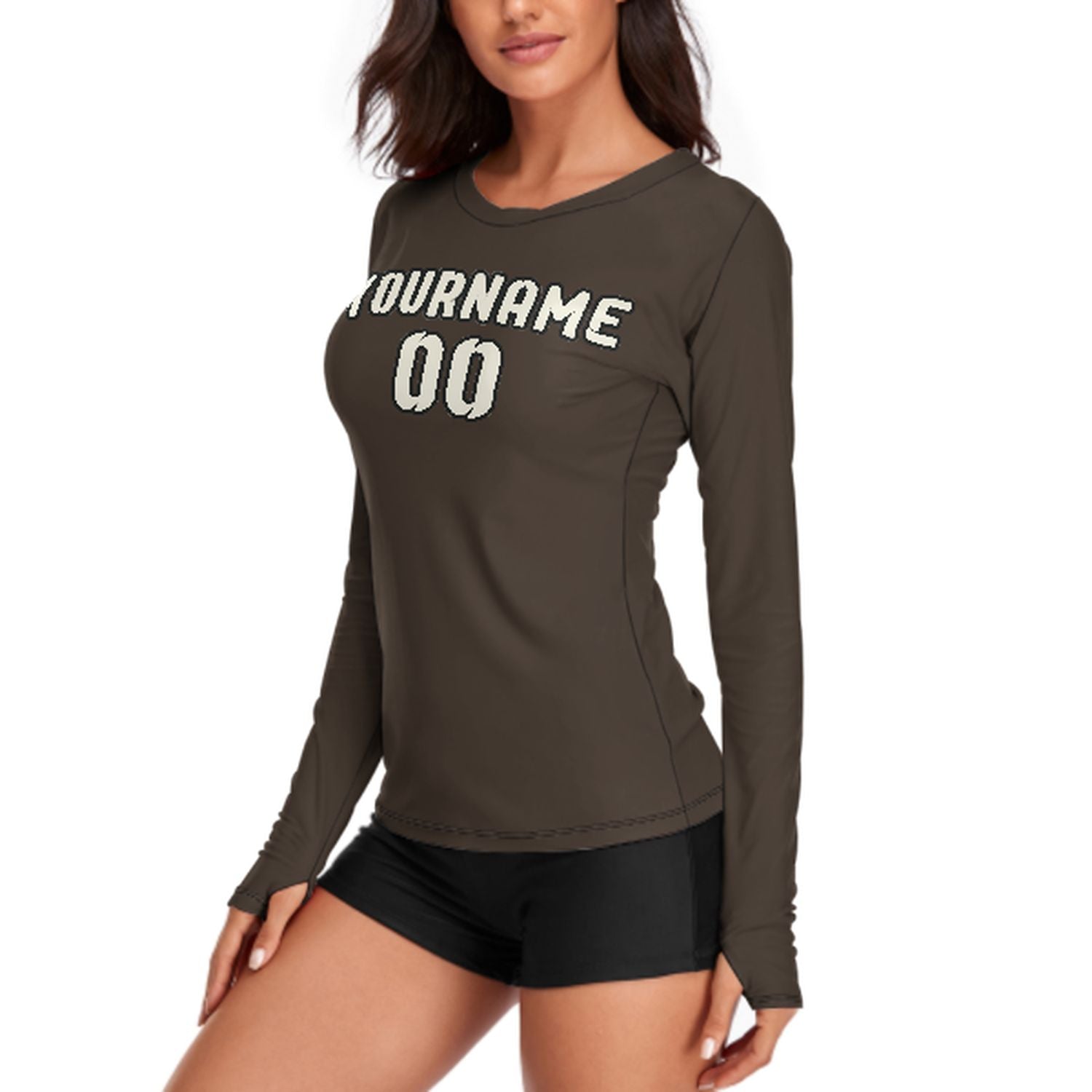 Maßgeschneidertes Braun Beige Damen Langarmshirt