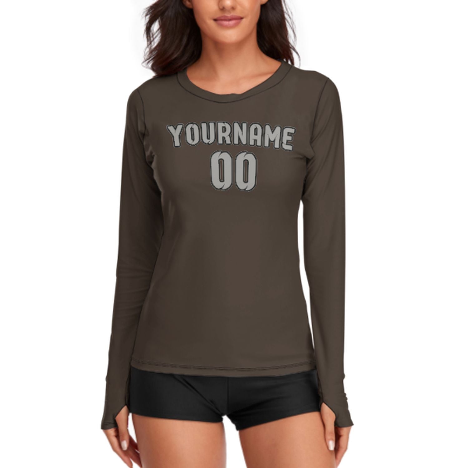 Maßgeschneidertes Braun Grau Damen Langarmshirt