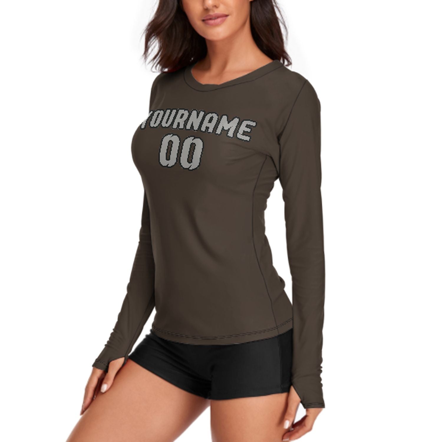 Maßgeschneidertes Braun Grau Damen Langarmshirt