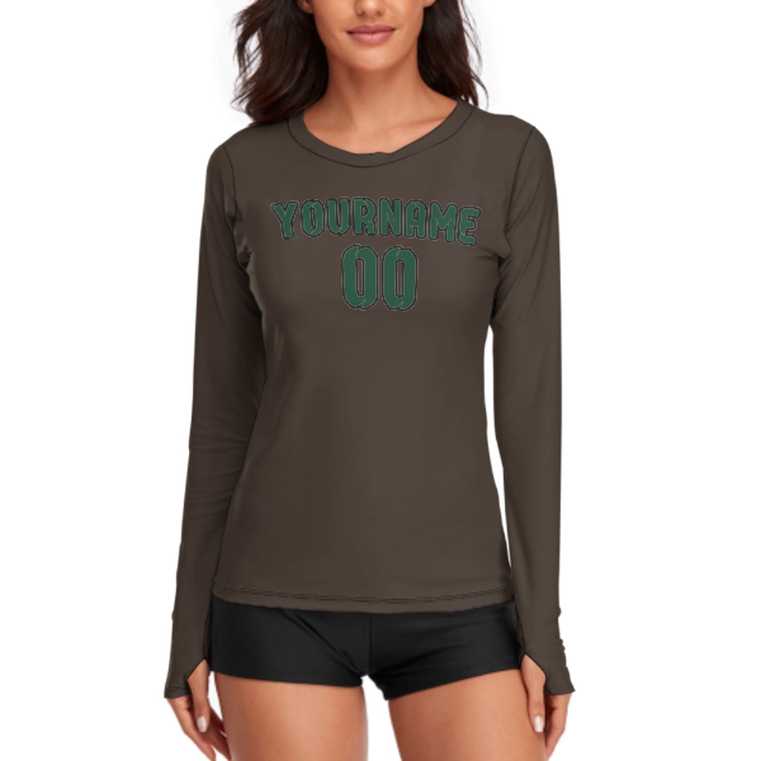 Maßgeschneidertes Braun Moosgrün Damen Langarmshirt