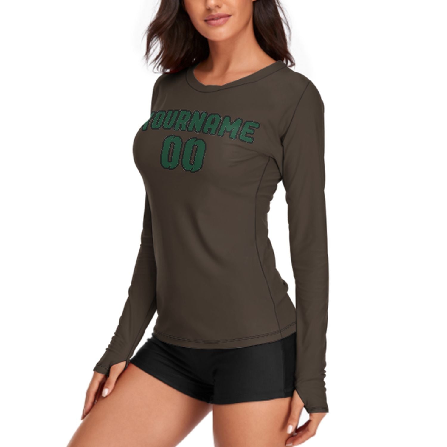 Maßgeschneidertes Braun Moosgrün Damen Langarmshirt