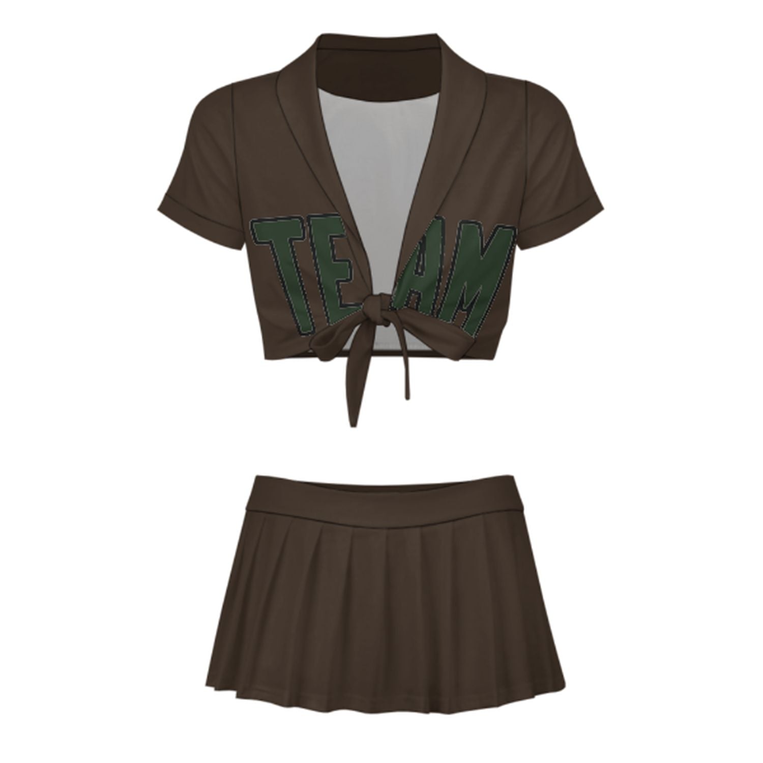 Maßgeschneidertes Braun Tannengrün Cheerleader Outfit Set