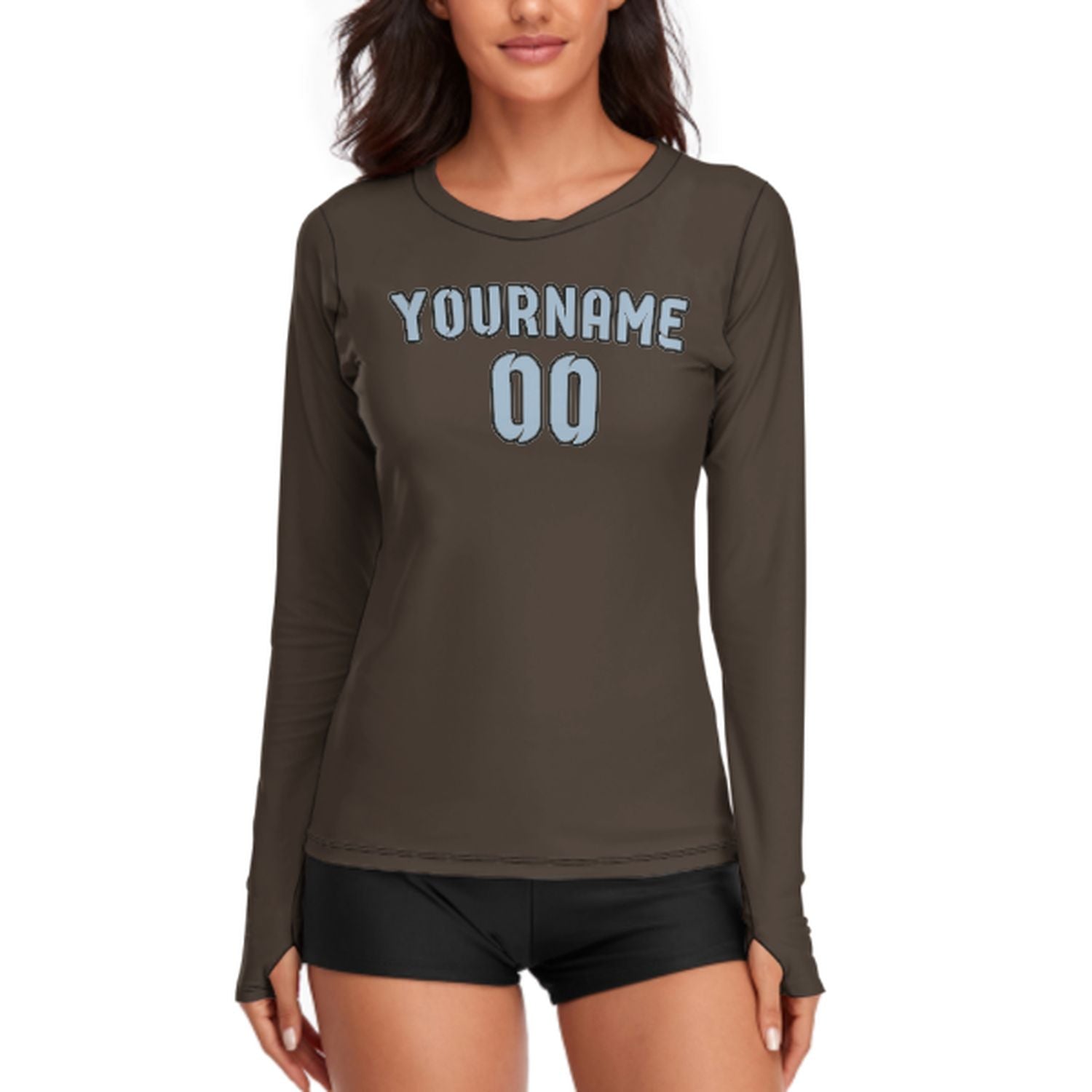 Maßgeschneidertes Braun Hellblau Damen Langarmshirt