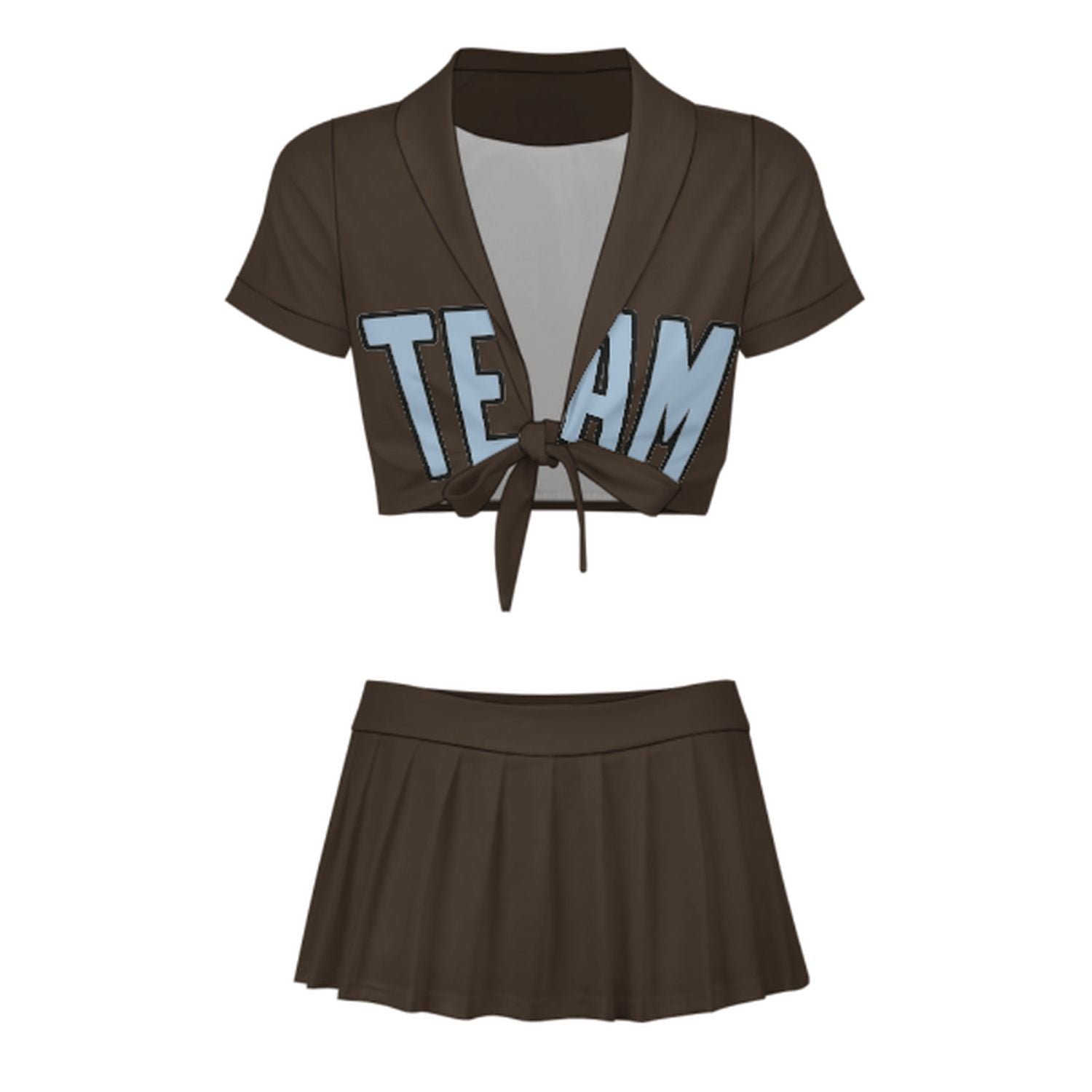 Maßgeschneidertes Braun Hellblau Cheerleader Outfit Set