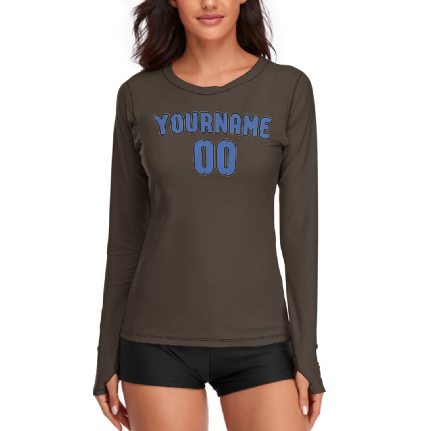 Maßgeschneidertes Braun Himmelblau Damen Langarmshirt