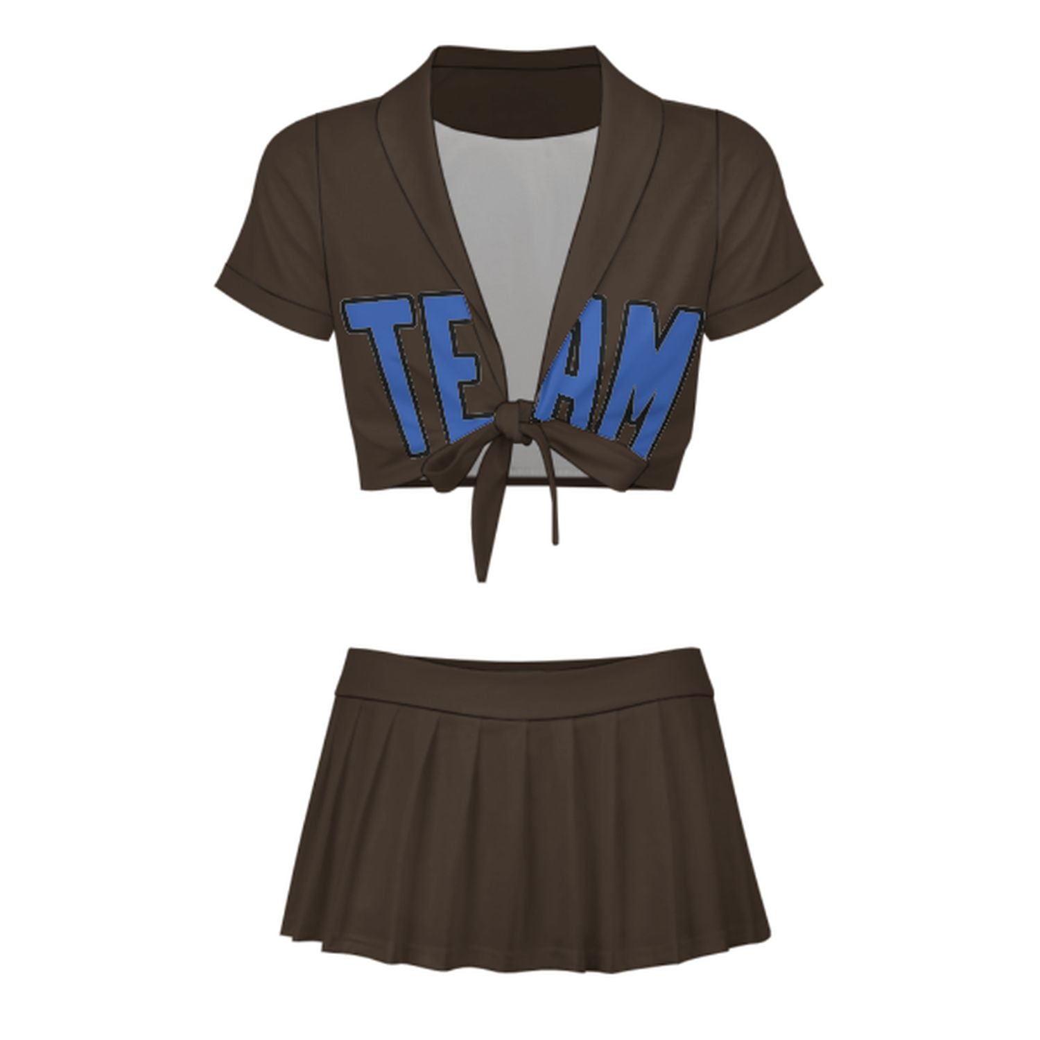 Maßgeschneidertes Braun Himmelblau Cheerleader Outfit Set