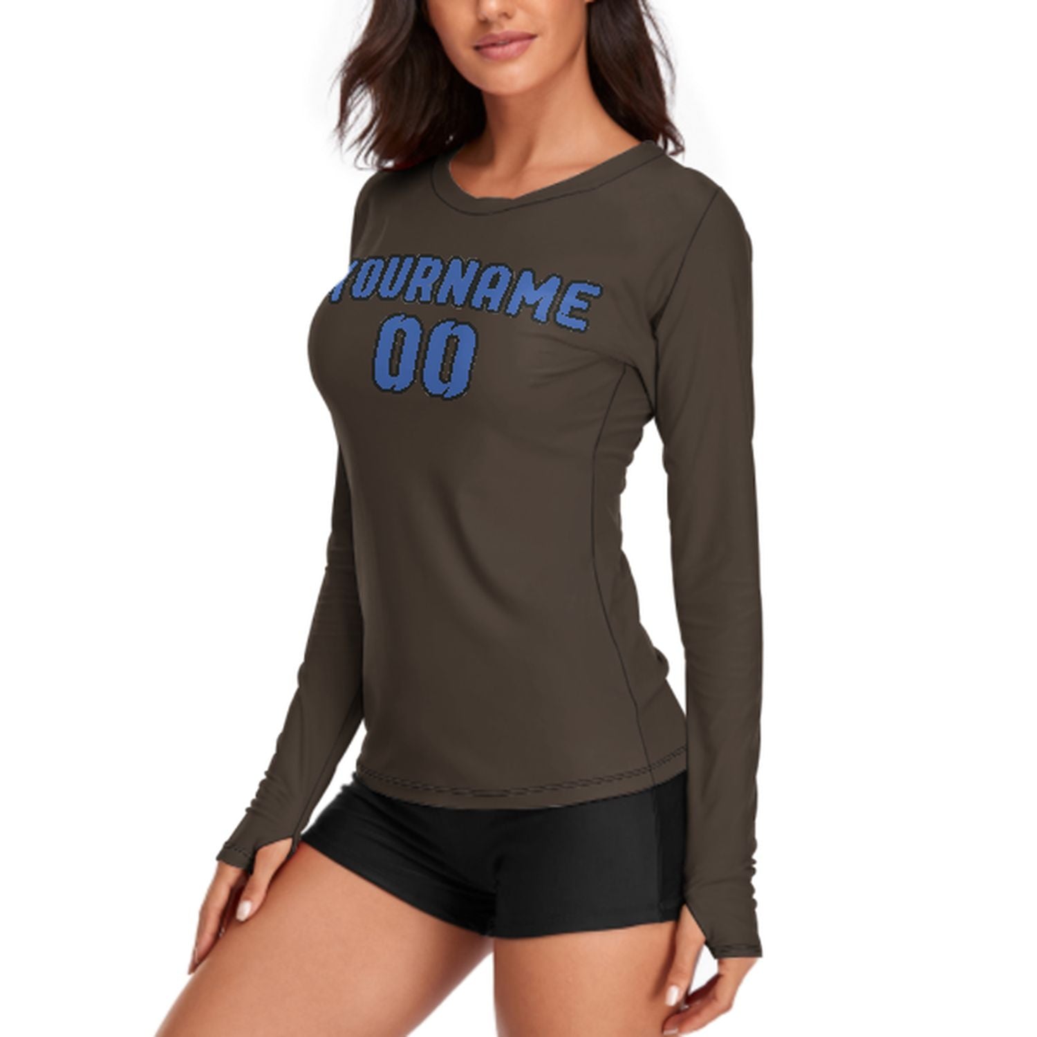 Maßgeschneidertes Braun Himmelblau Damen Langarmshirt