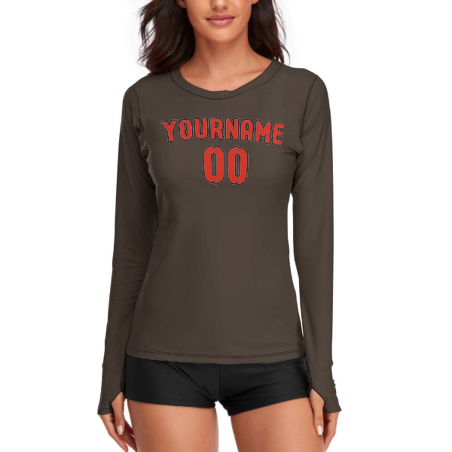 Maßgeschneidertes Braun Orangerot Damen Langarmshirt