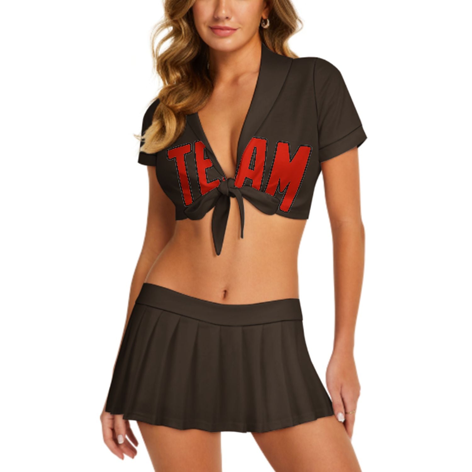 Maßgeschneidertes Braun Orangerot Cheerleader Outfit Set