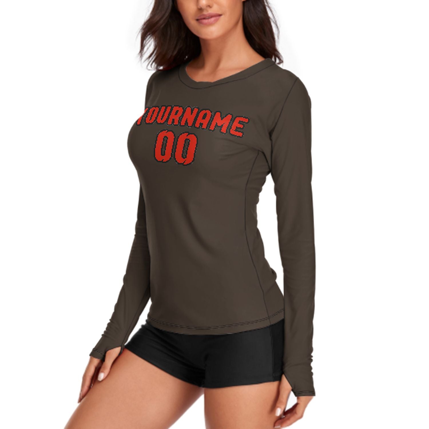 Maßgeschneidertes Braun Orangerot Damen Langarmshirt