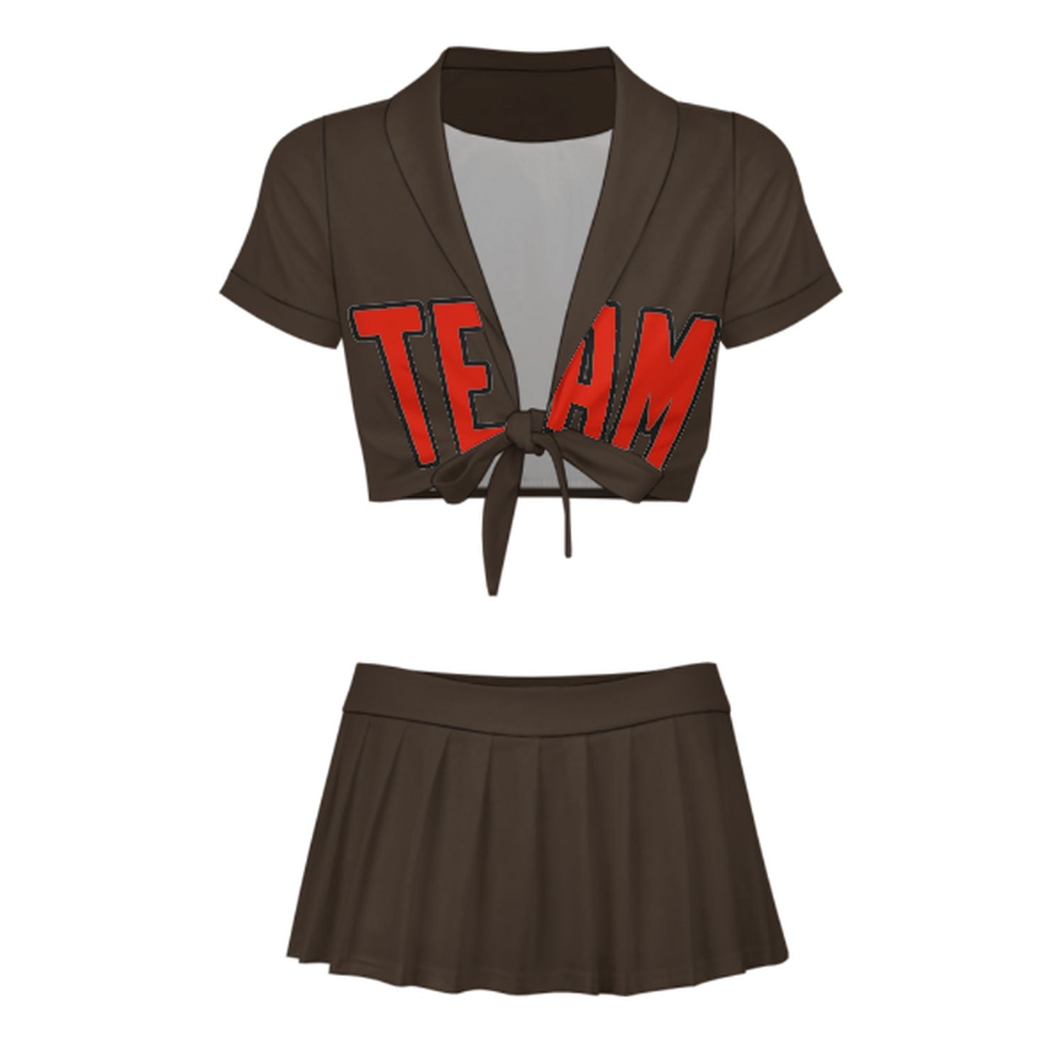 Maßgeschneidertes Braun Orangerot Cheerleader Outfit Set