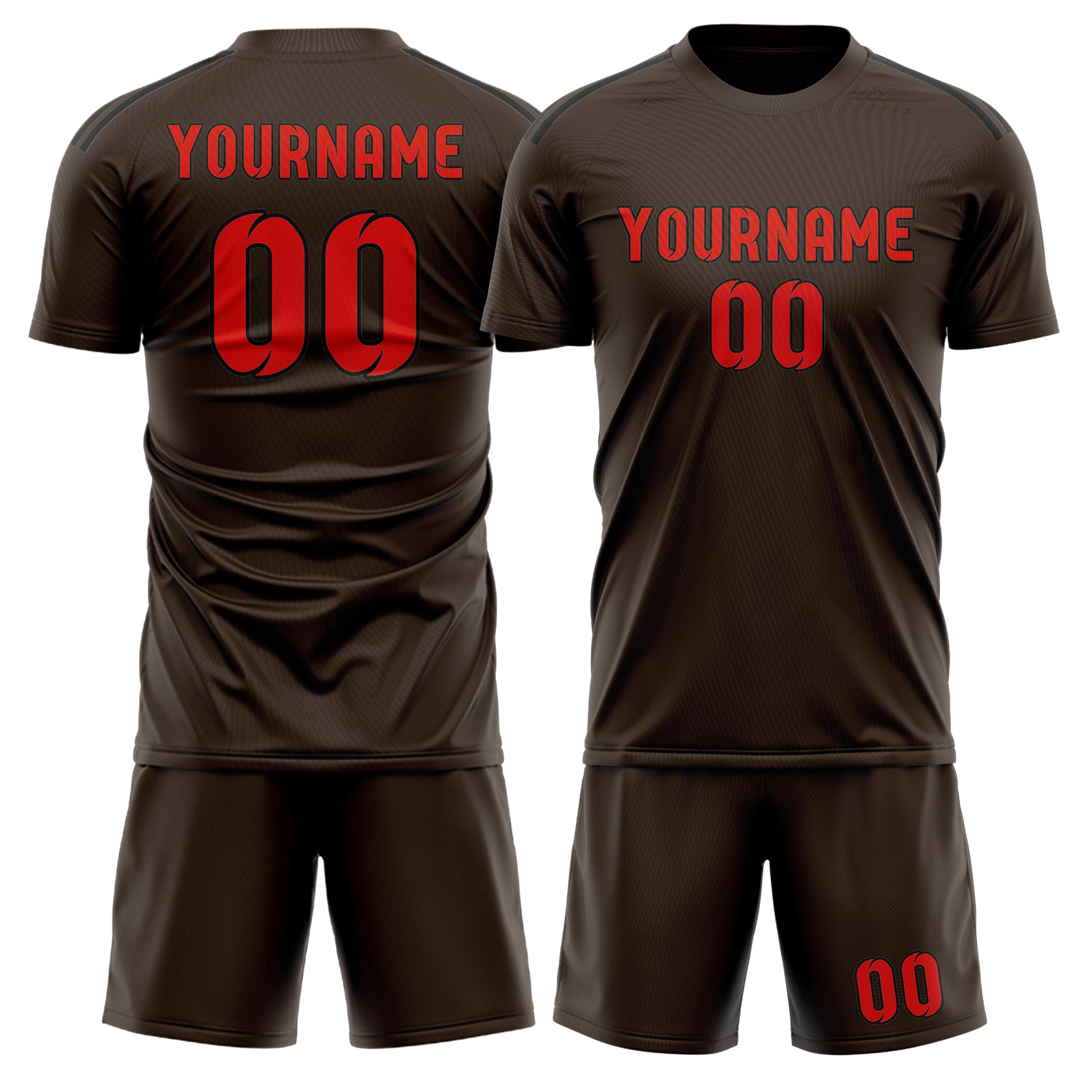 Maßgeschneidertes Professionelles Braun Orangerot Fußballtrikot-Set