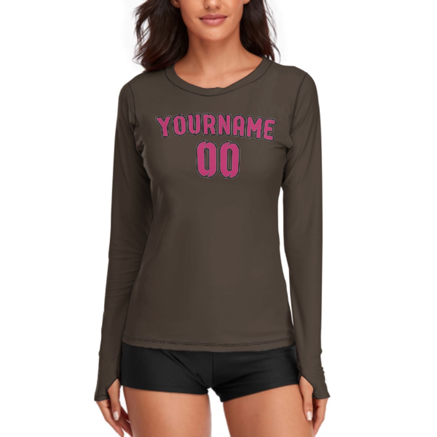 Maßgeschneidertes Braun Rosarot Damen Langarmshirt