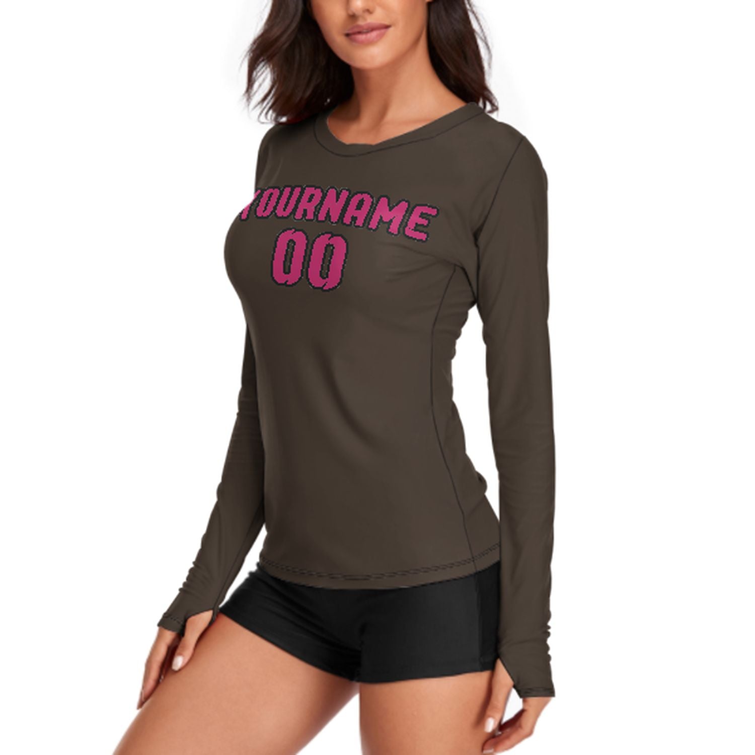 Maßgeschneidertes Braun Rosarot Damen Langarmshirt