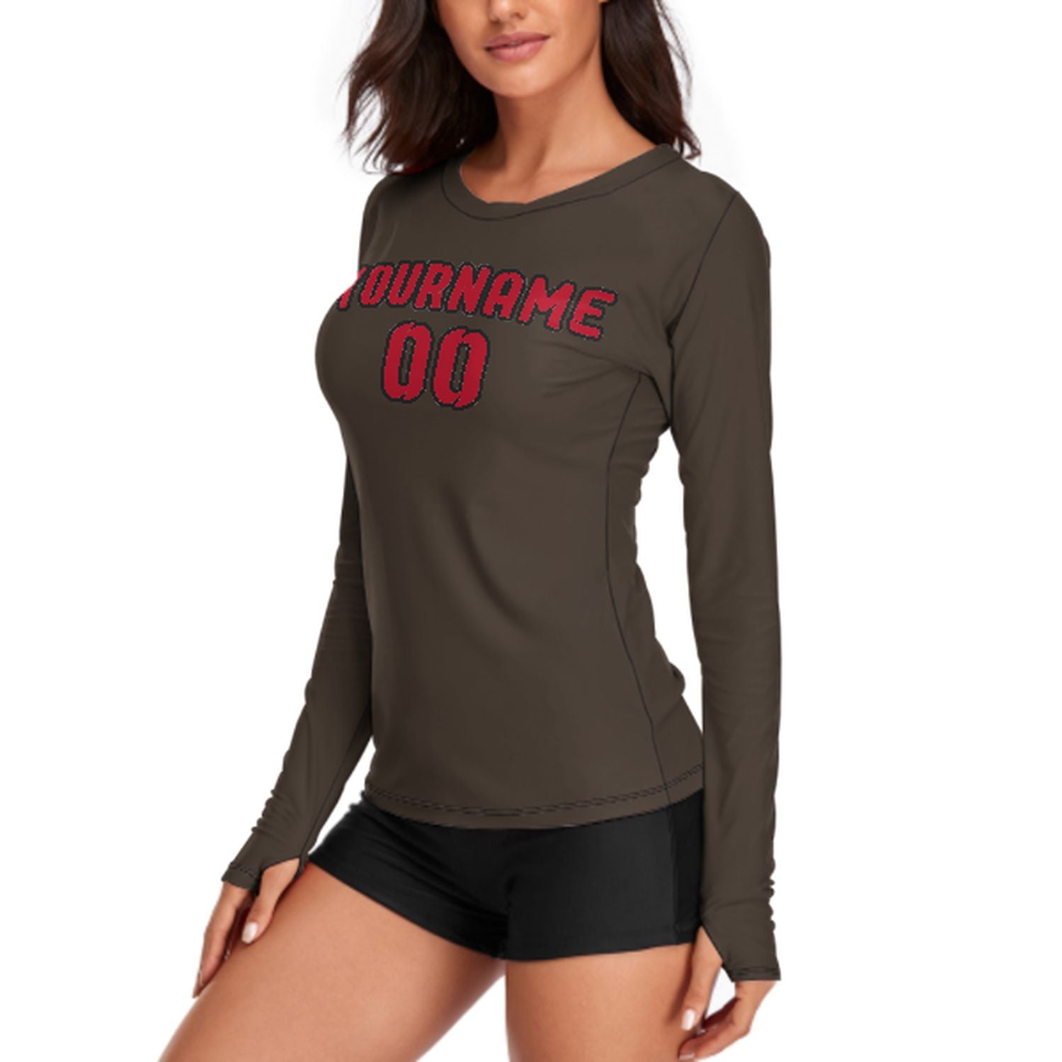 Maßgeschneidertes Braun Rot Damen Langarmshirt