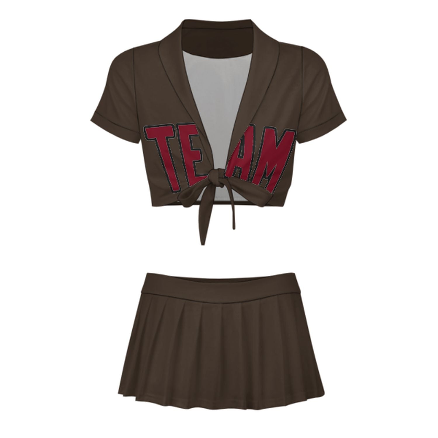 Maßgeschneidertes Braun Karmesinrot Cheerleader Outfit Set