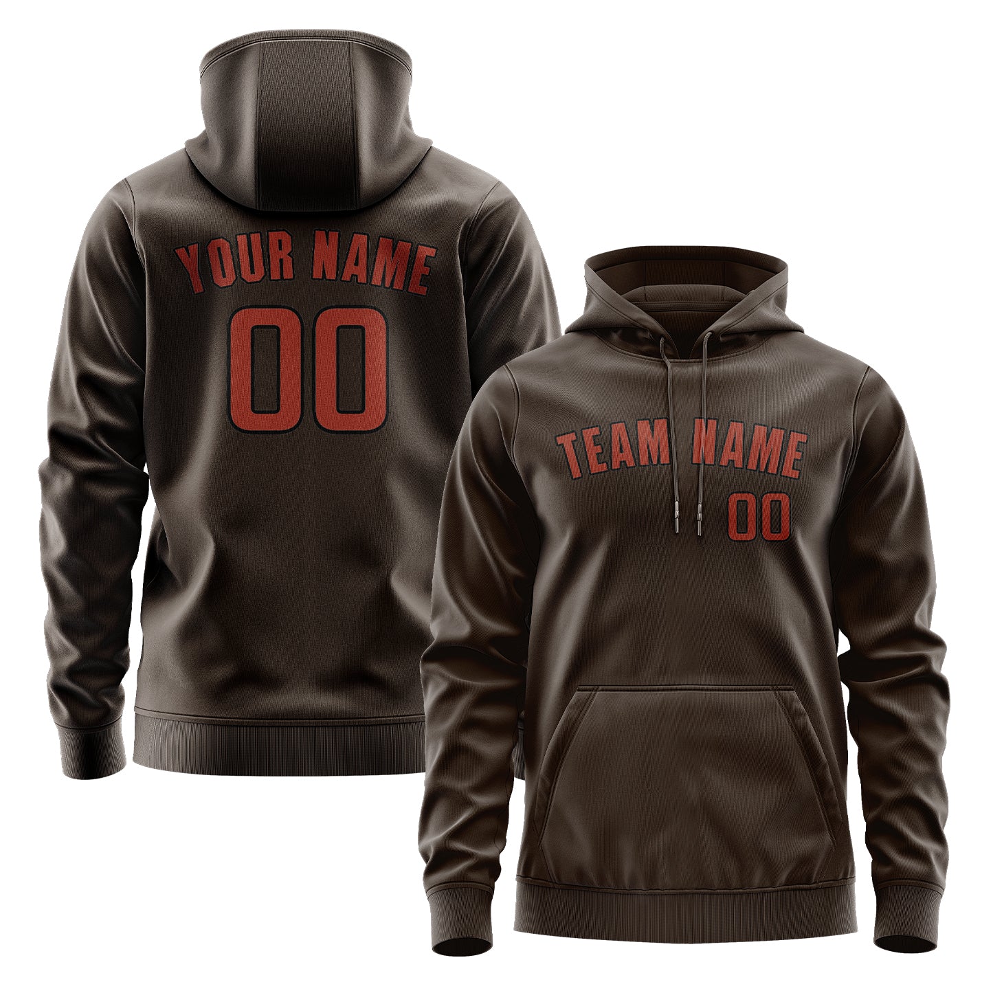 Maßgeschneidertes Braun Korallenrot Hoodie
