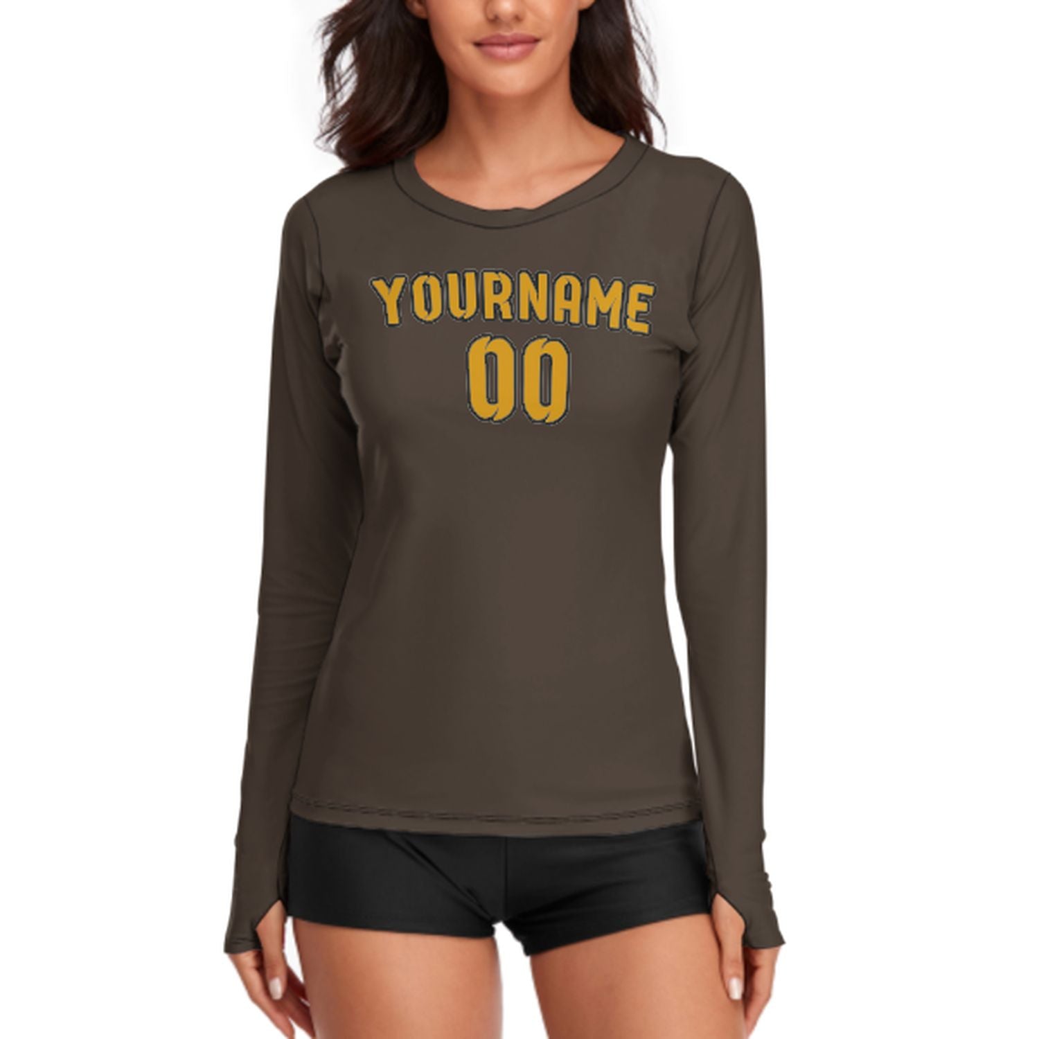 Maßgeschneidertes Braun Gelb Damen Langarmshirt