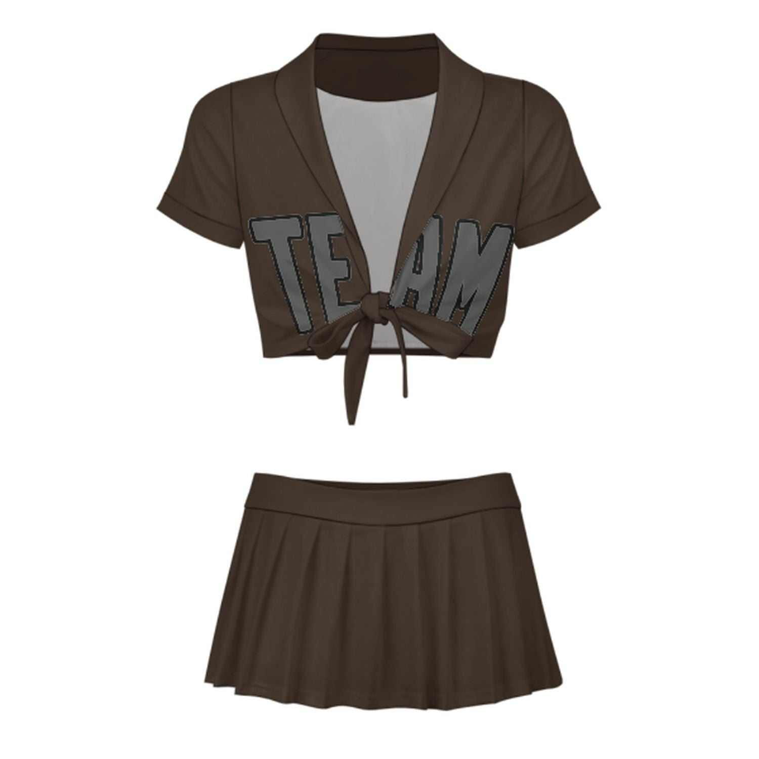 Maßgeschneidertes Braun Dunkelgrau Cheerleader Outfit Set
