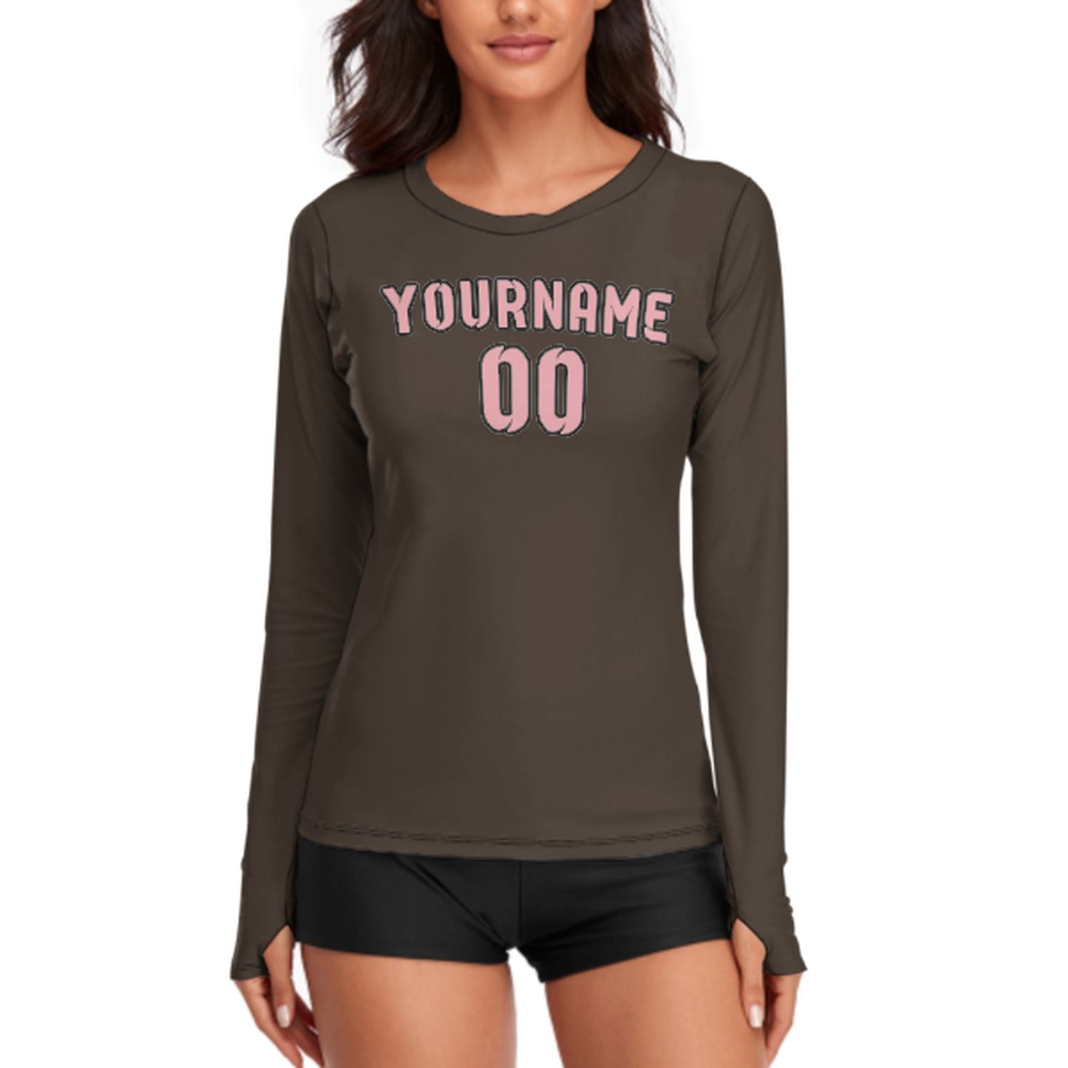 Maßgeschneidertes Braun Rosa Damen Langarmshirt