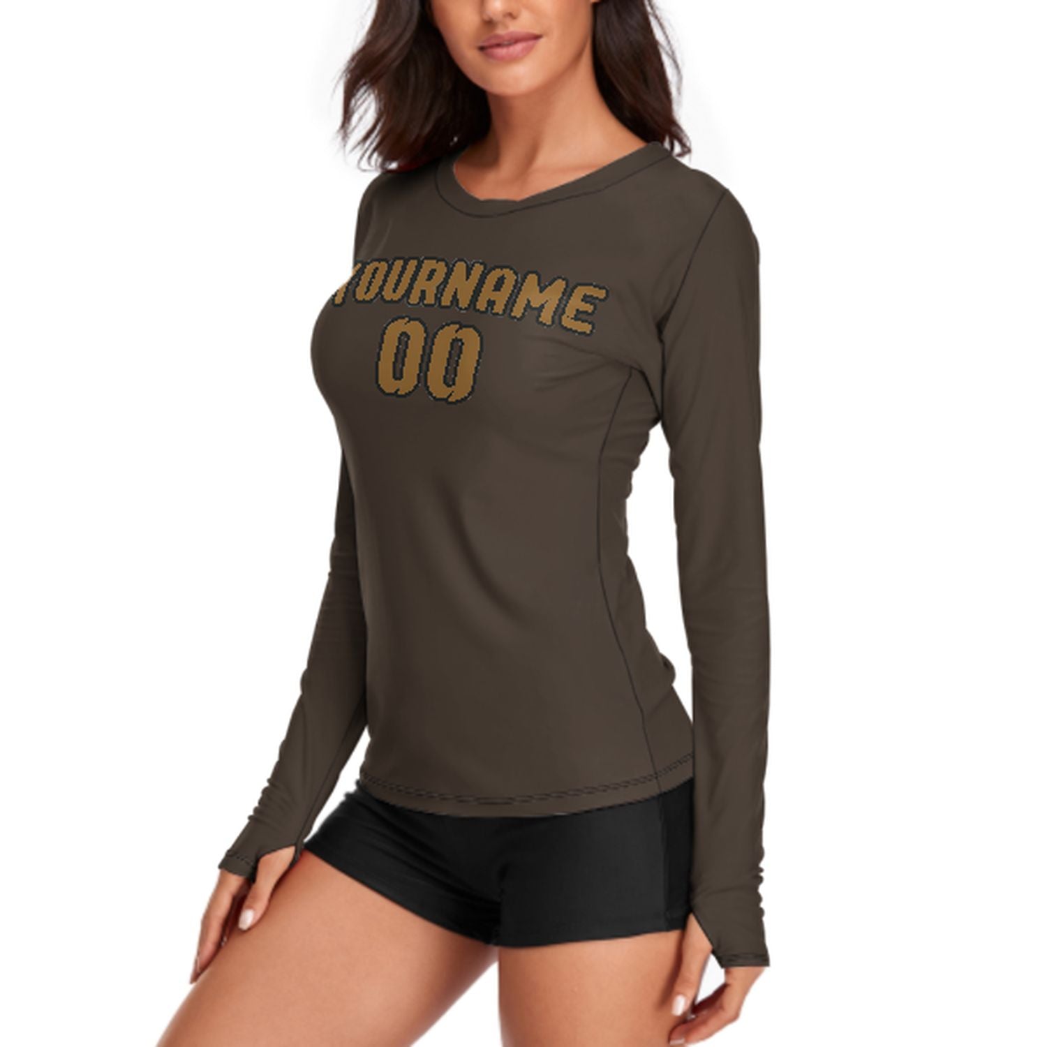 Maßgeschneidertes Braun Khaki Damen Langarmshirt