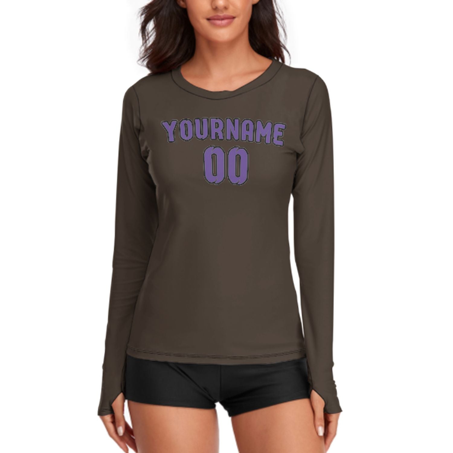 Maßgeschneidertes Braun Lavendel Damen Langarmshirt