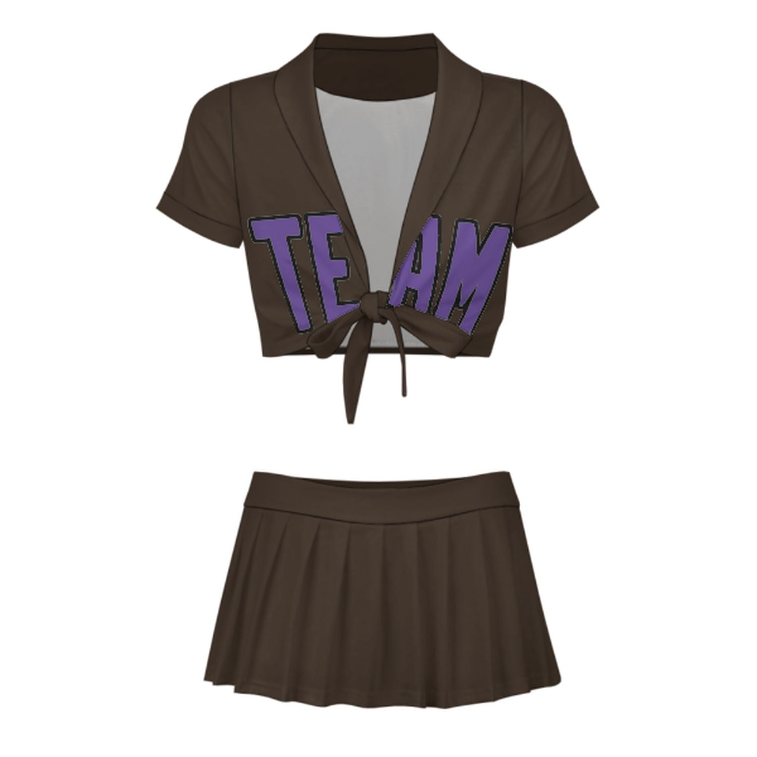Maßgeschneidertes Braun Lavendel Cheerleader Outfit Set