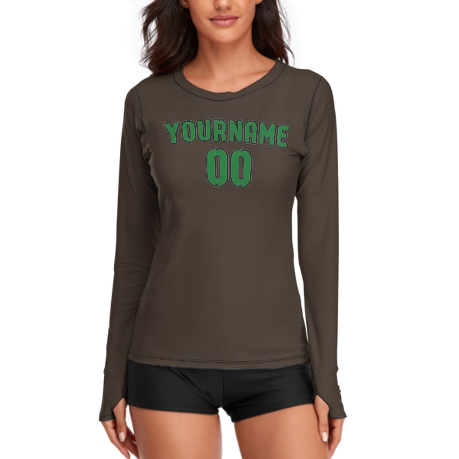 Maßgeschneidertes Braun Smaragdgrün Damen Langarmshirt