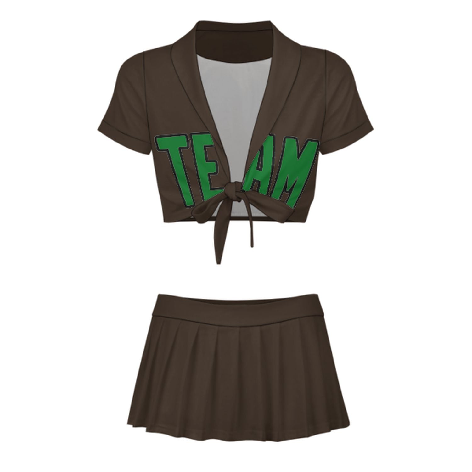 Maßgeschneidertes Braun Smaragdgrün Cheerleader Outfit Set