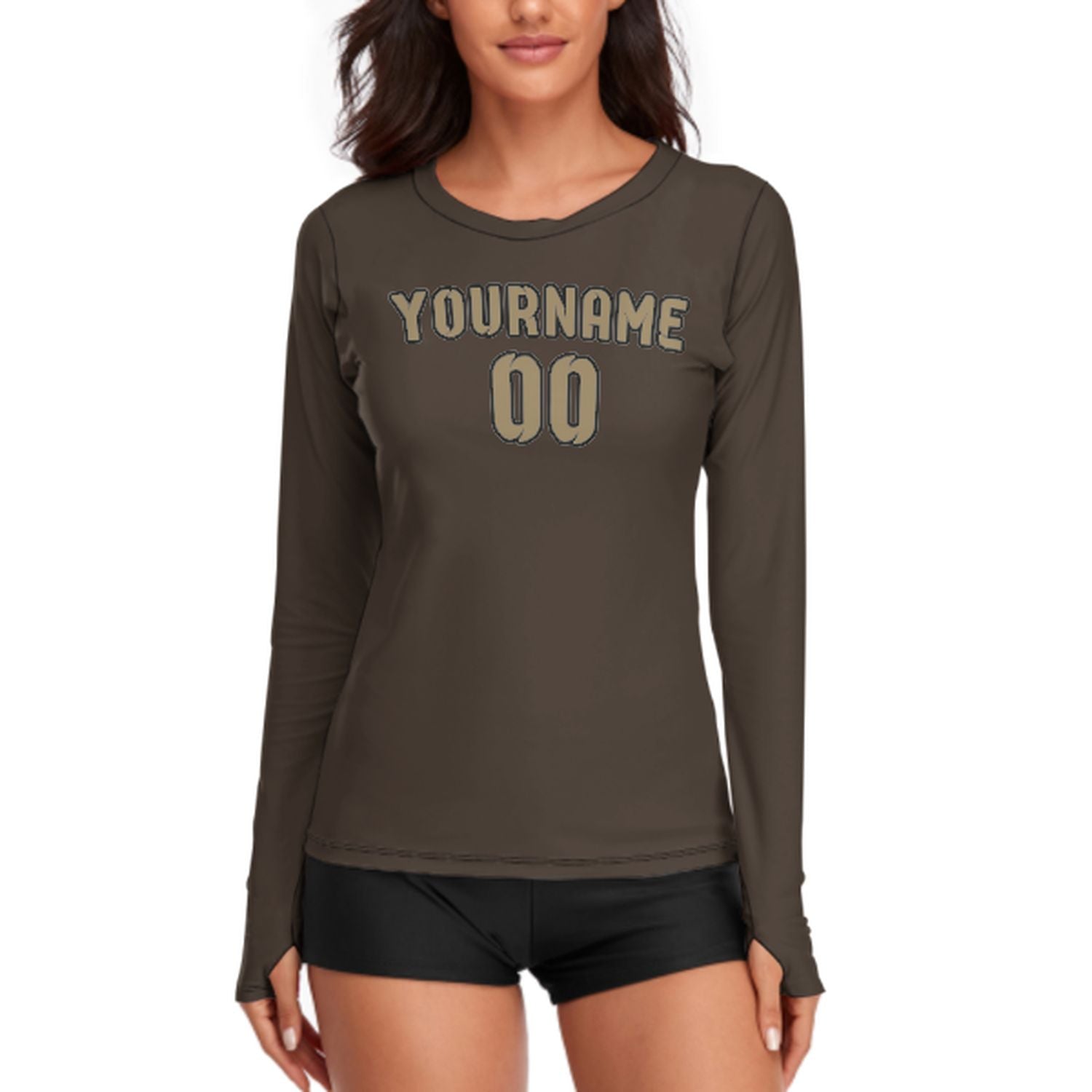 Maßgeschneidertes Braun Hellkhaki Damen Langarmshirt