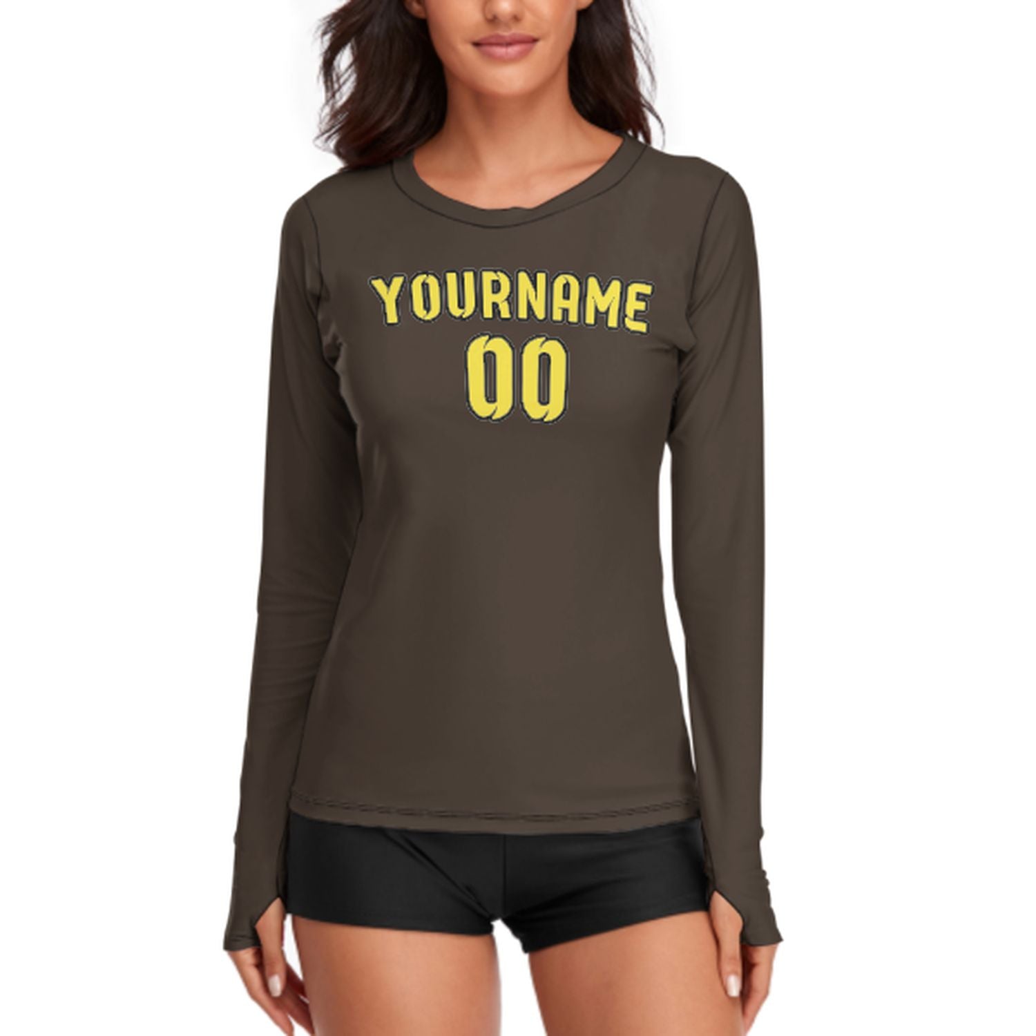 Maßgeschneidertes Braun Blassgelb Damen Langarmshirt