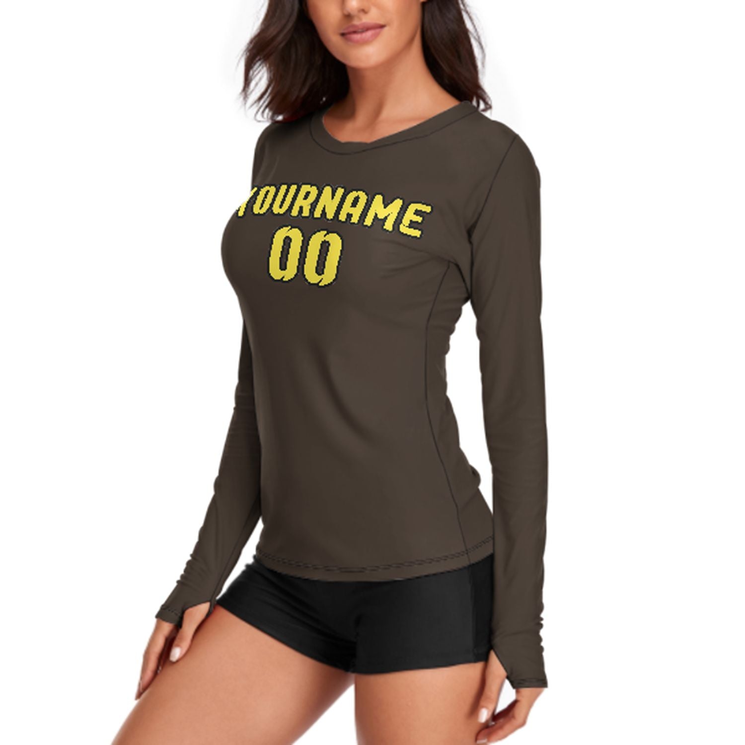 Maßgeschneidertes Braun Blassgelb Damen Langarmshirt