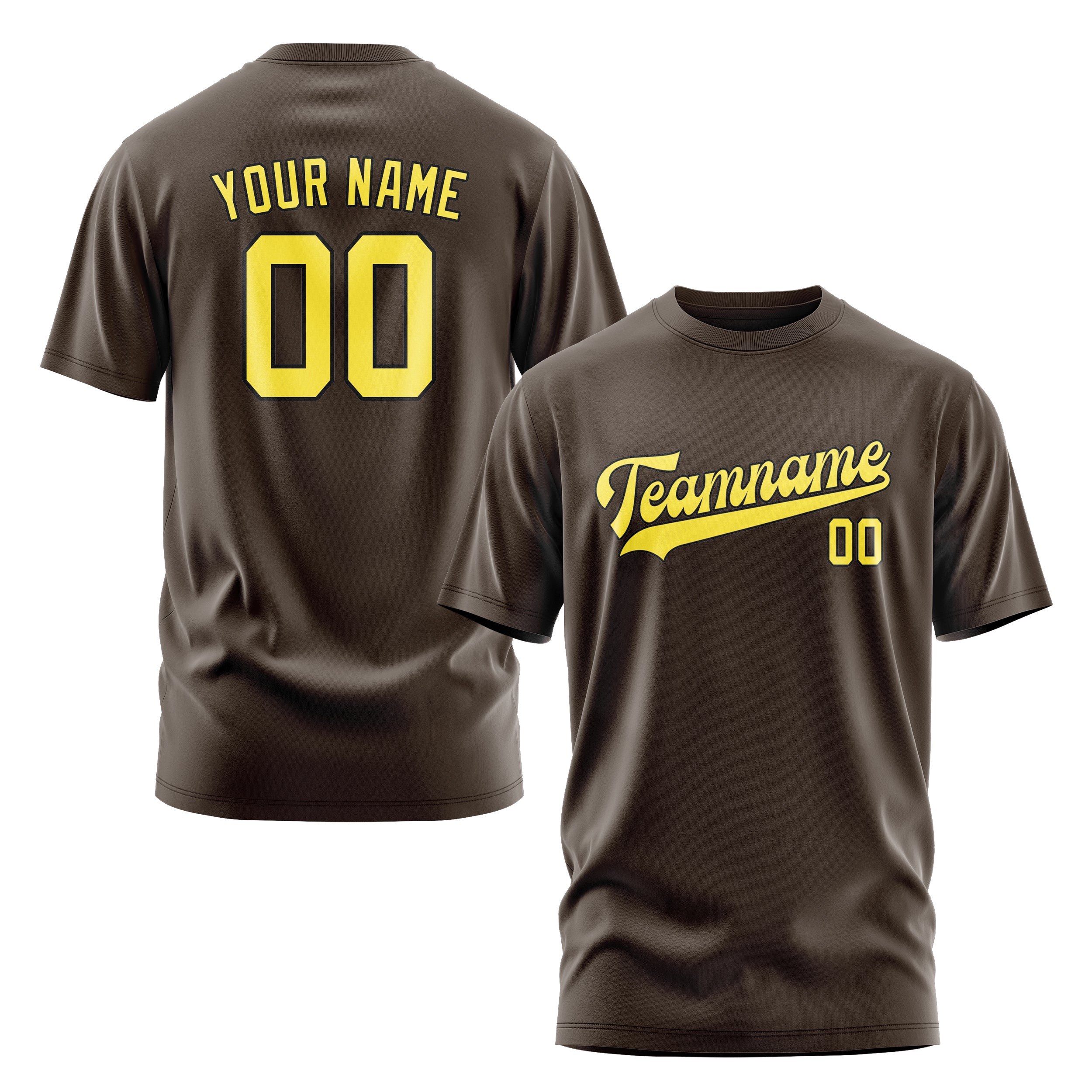 Maßgeschneidertes Braun Blassgelb T-Shirt