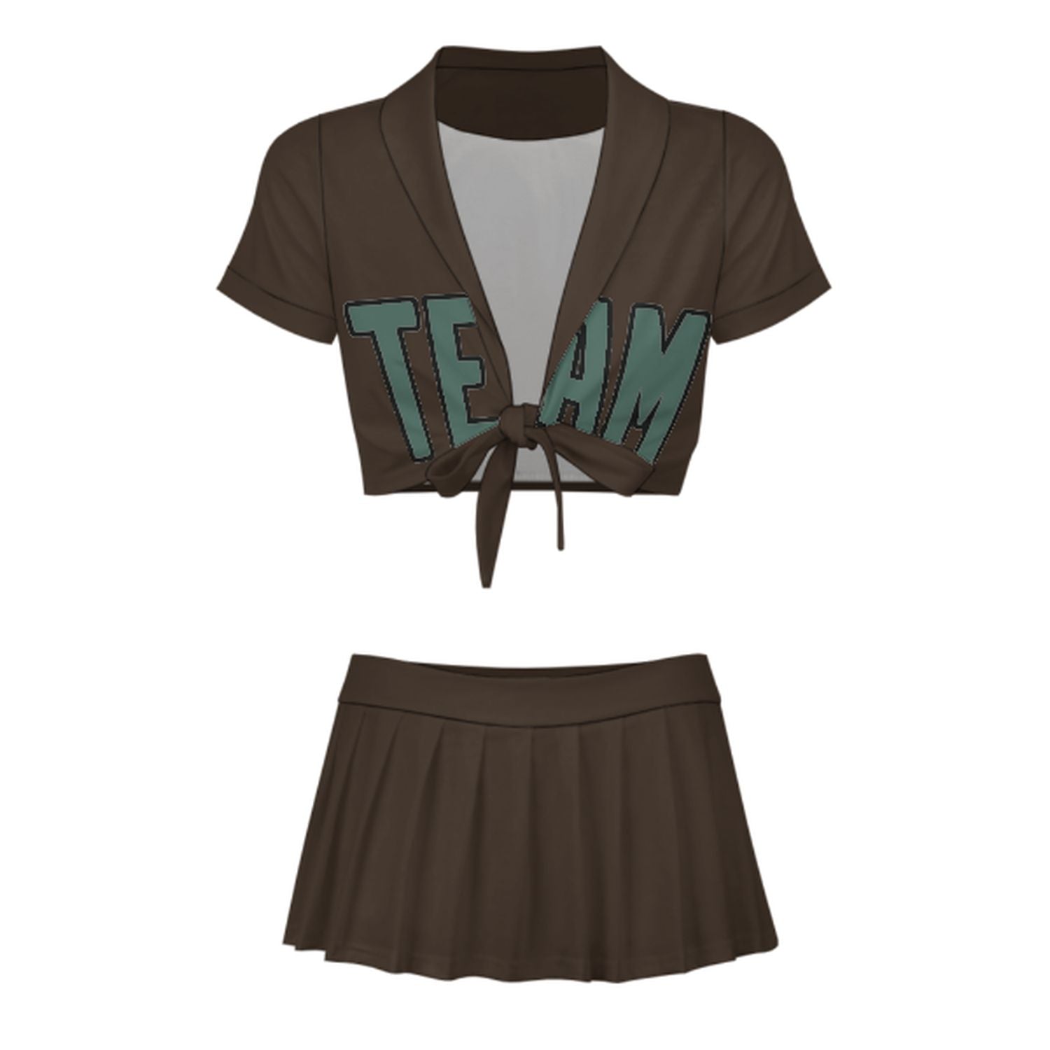 Maßgeschneidertes Braun Blaugrün Cheerleader Outfit Set