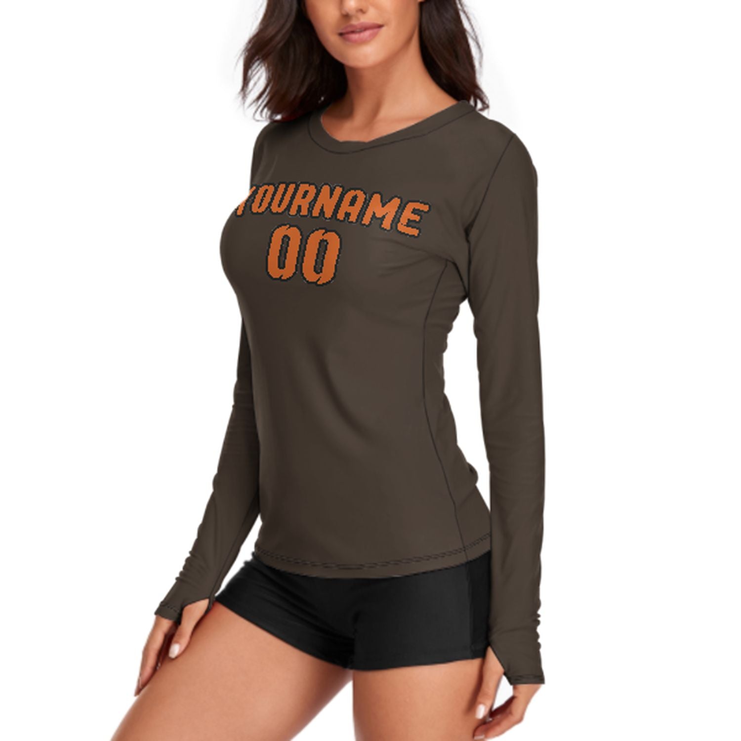 Maßgeschneidertes Braun Orange Damen Langarmshirt