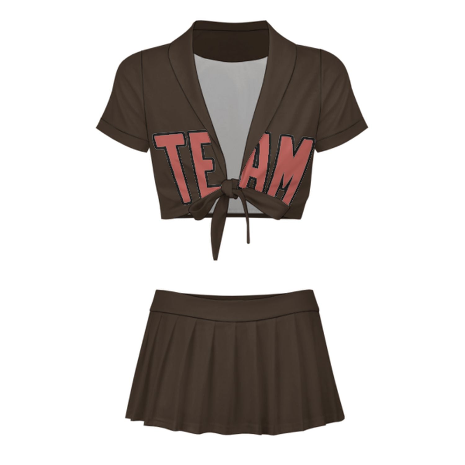Maßgeschneidertes Braun Kupferrose Cheerleader Outfit Set