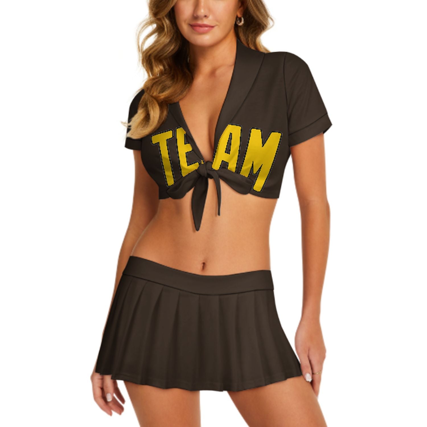 Maßgeschneidertes Braun Gold Cheerleader Outfit Set