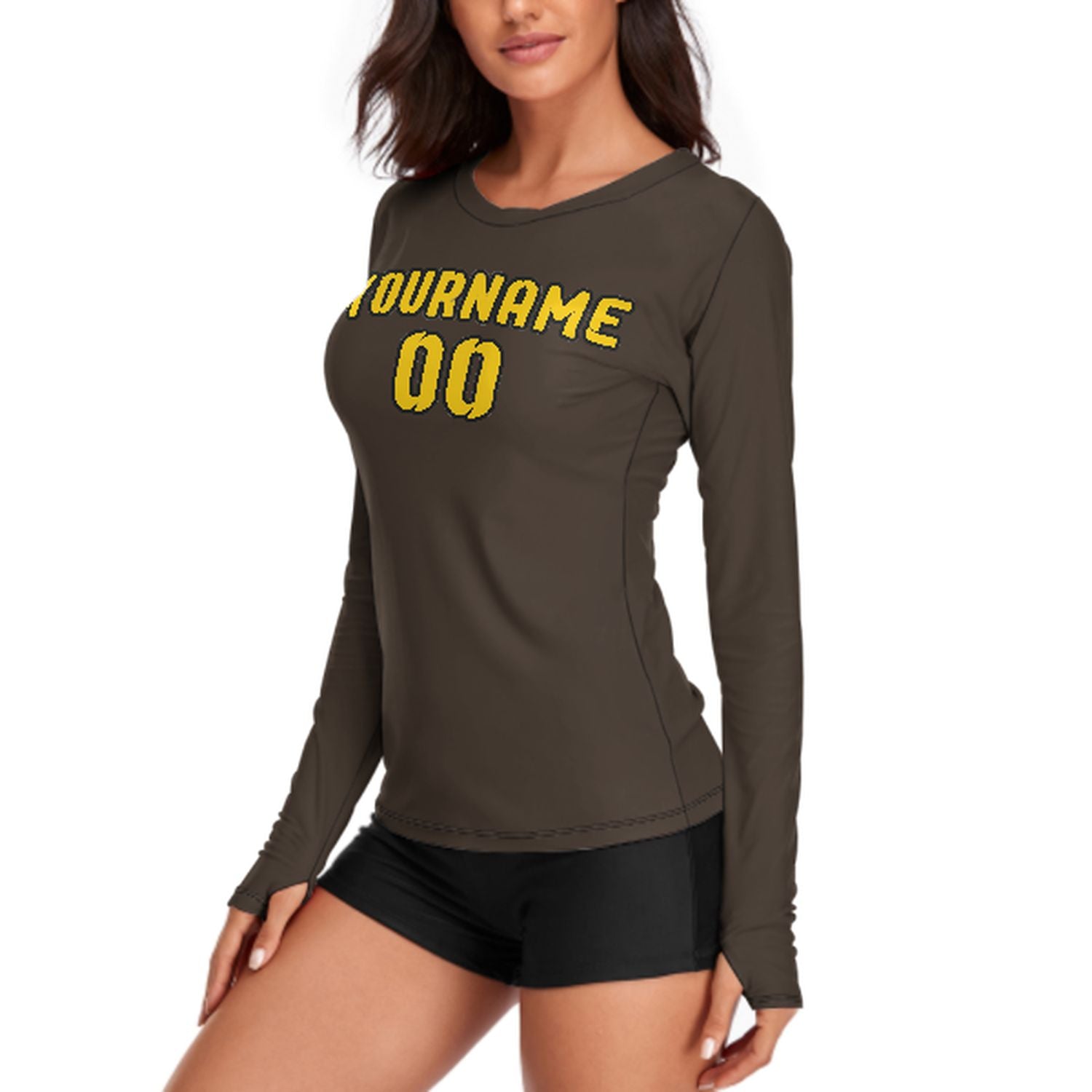 Maßgeschneidertes Braun Gold Damen Langarmshirt