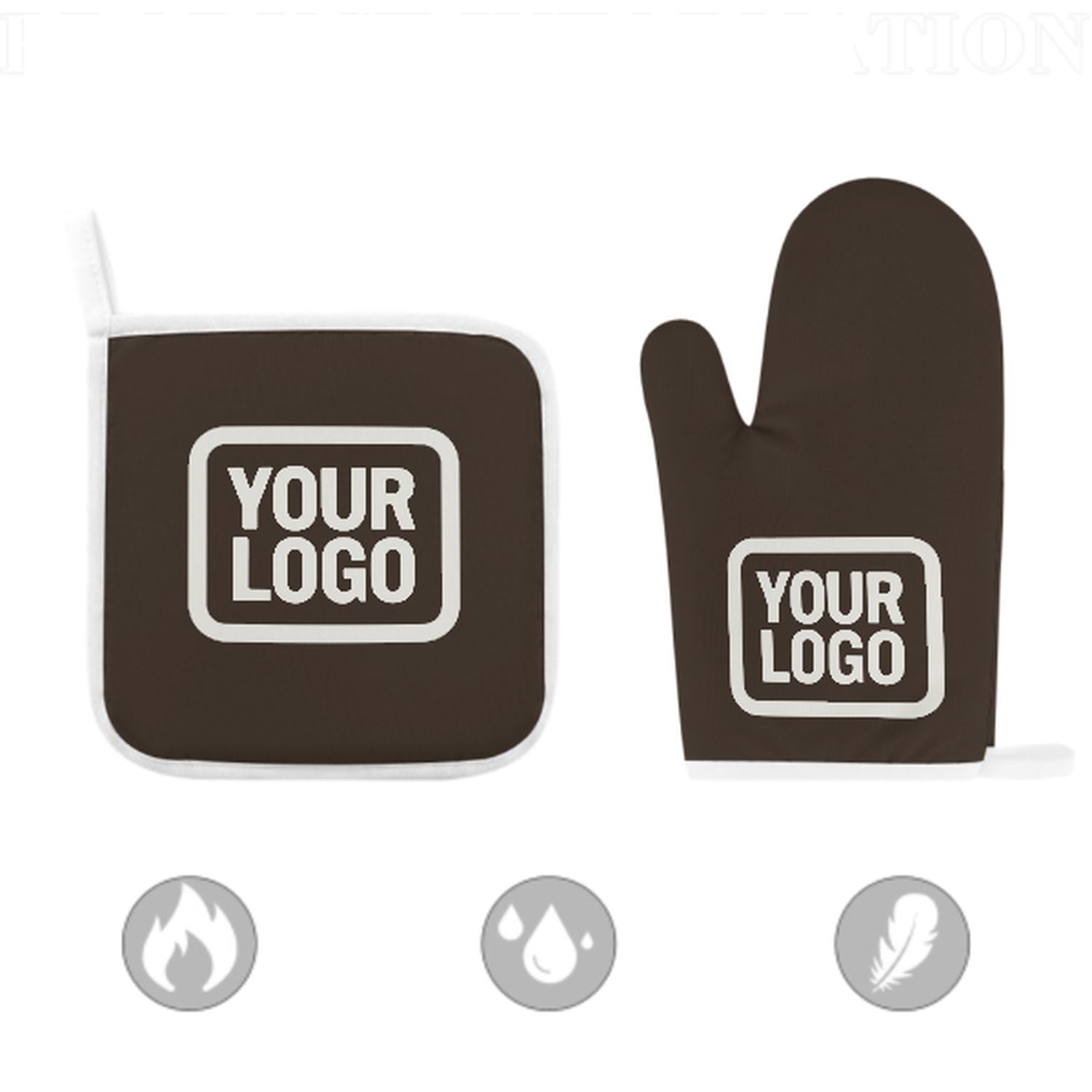 Maßgeschneidertes Braun  Weiß Topfhandschuh Set – 2-teilig