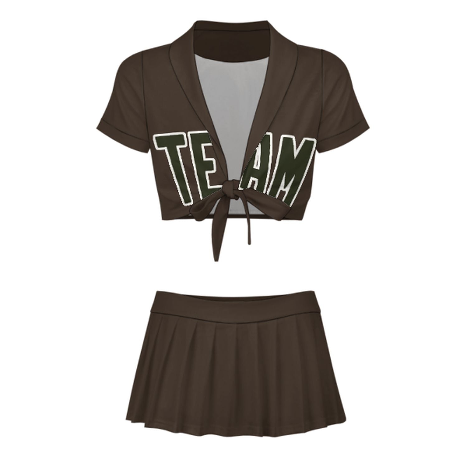 Maßgeschneidertes Braun Dunkles Oliv Cheerleader Outfit Set