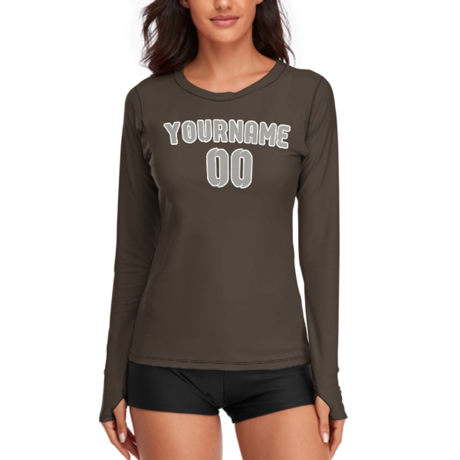 Maßgeschneidertes Braun Grau Damen Langarmshirt