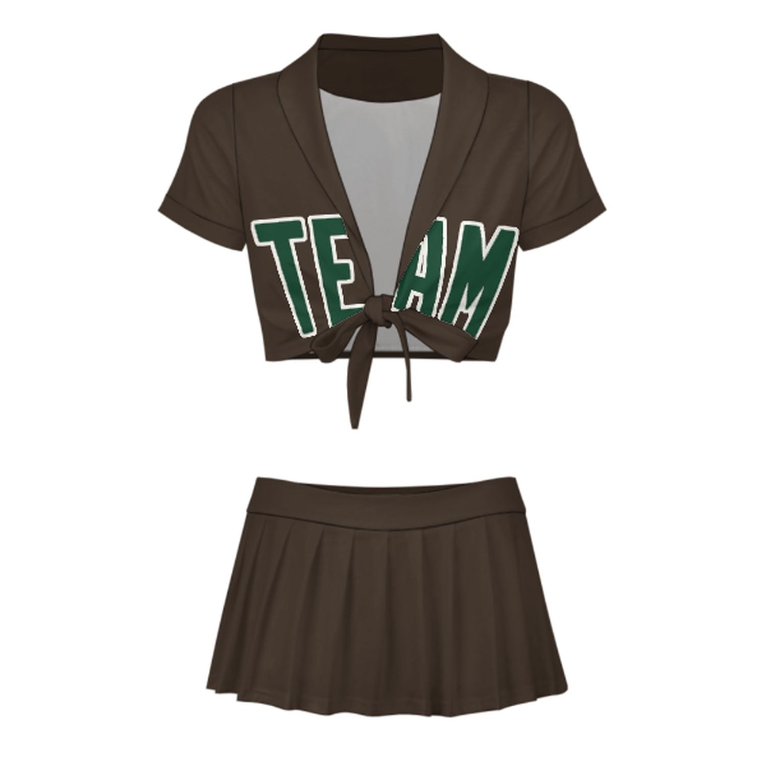 Maßgeschneidertes Braun Moosgrün Cheerleader Outfit Set