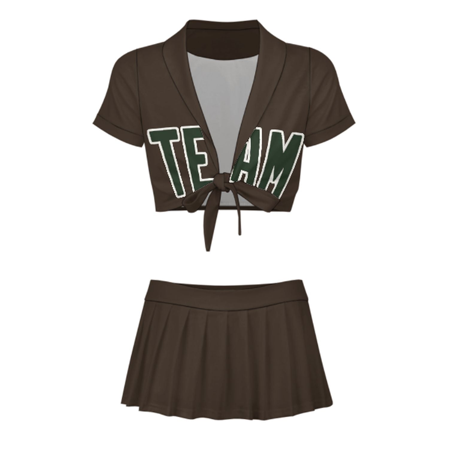 Maßgeschneidertes Braun Tannengrün Cheerleader Outfit Set