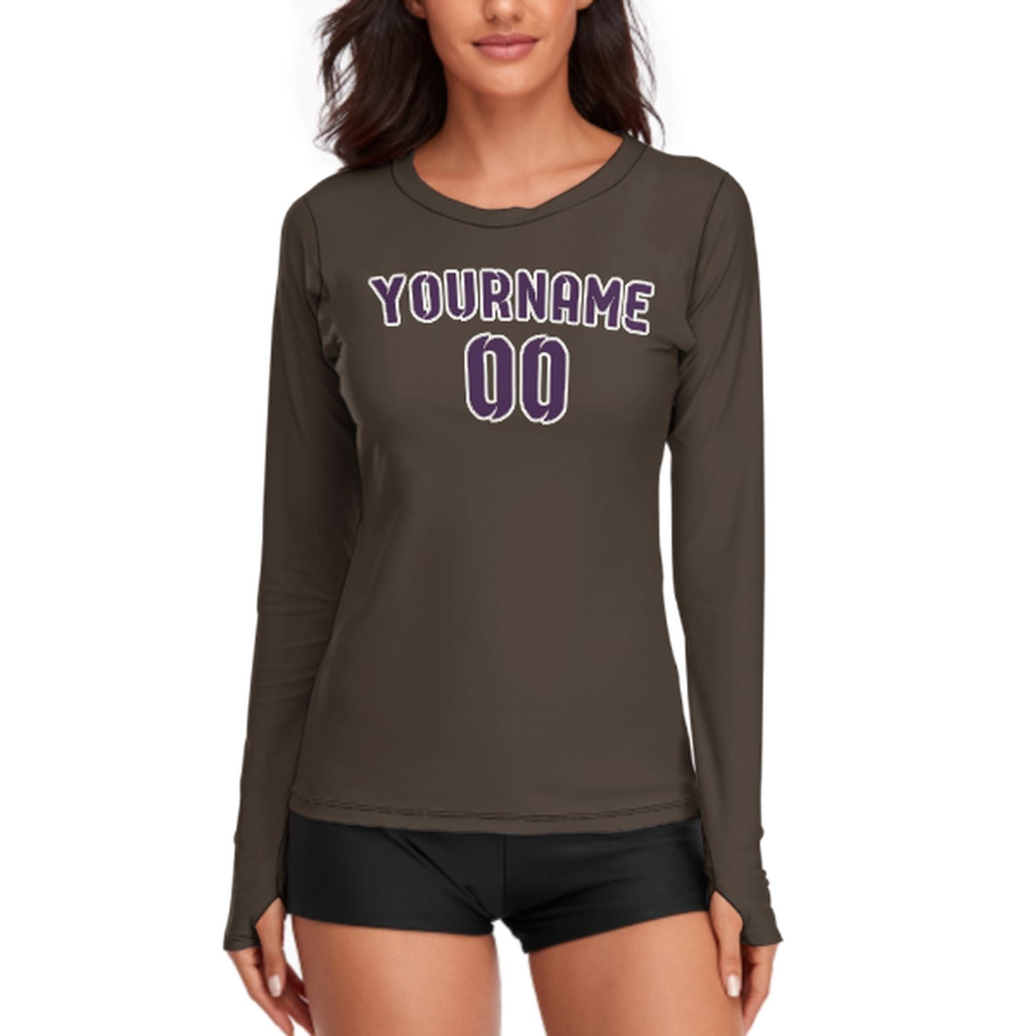 Maßgeschneidertes Braun Lila Damen Langarmshirt