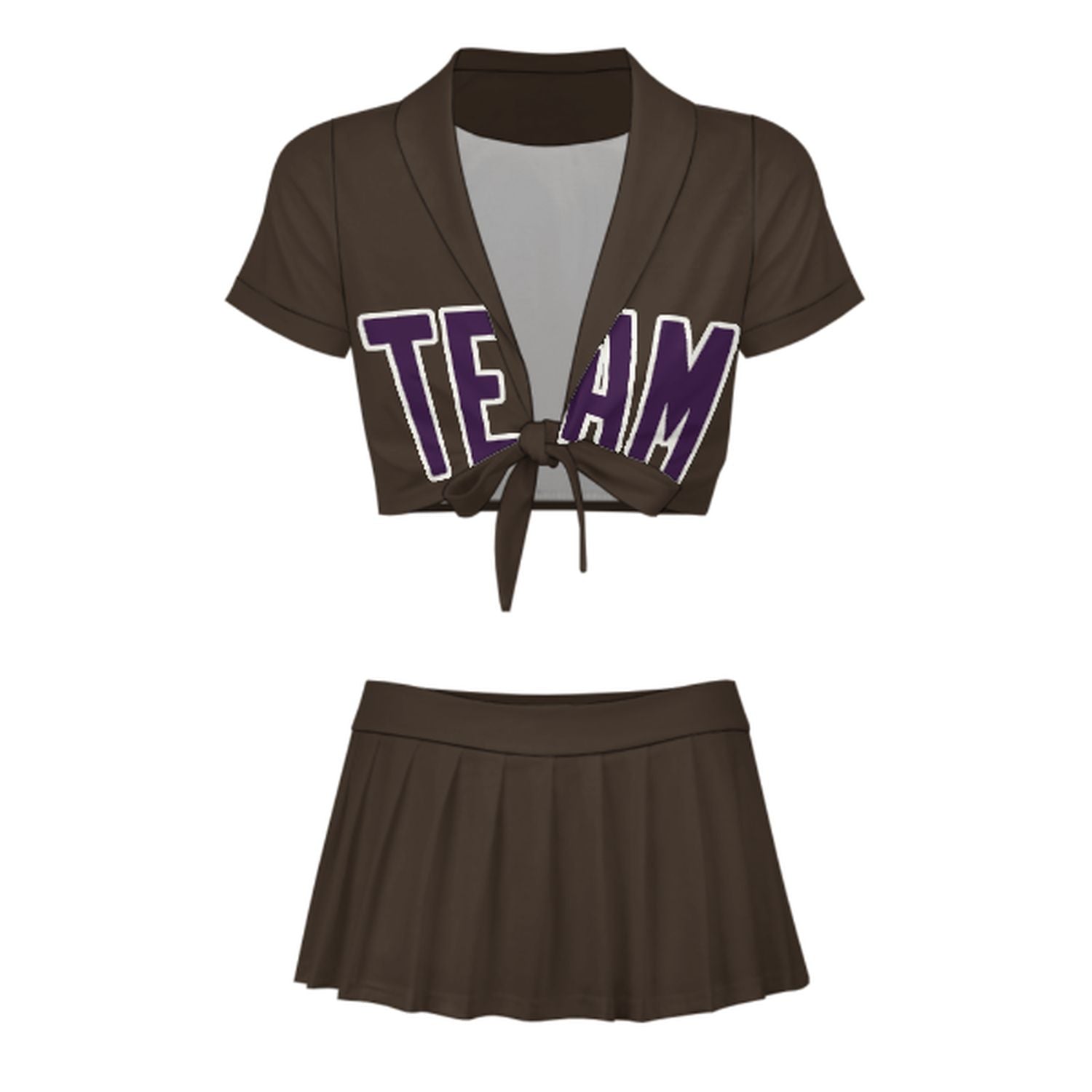 Maßgeschneidertes Braun Lila Cheerleader Outfit Set
