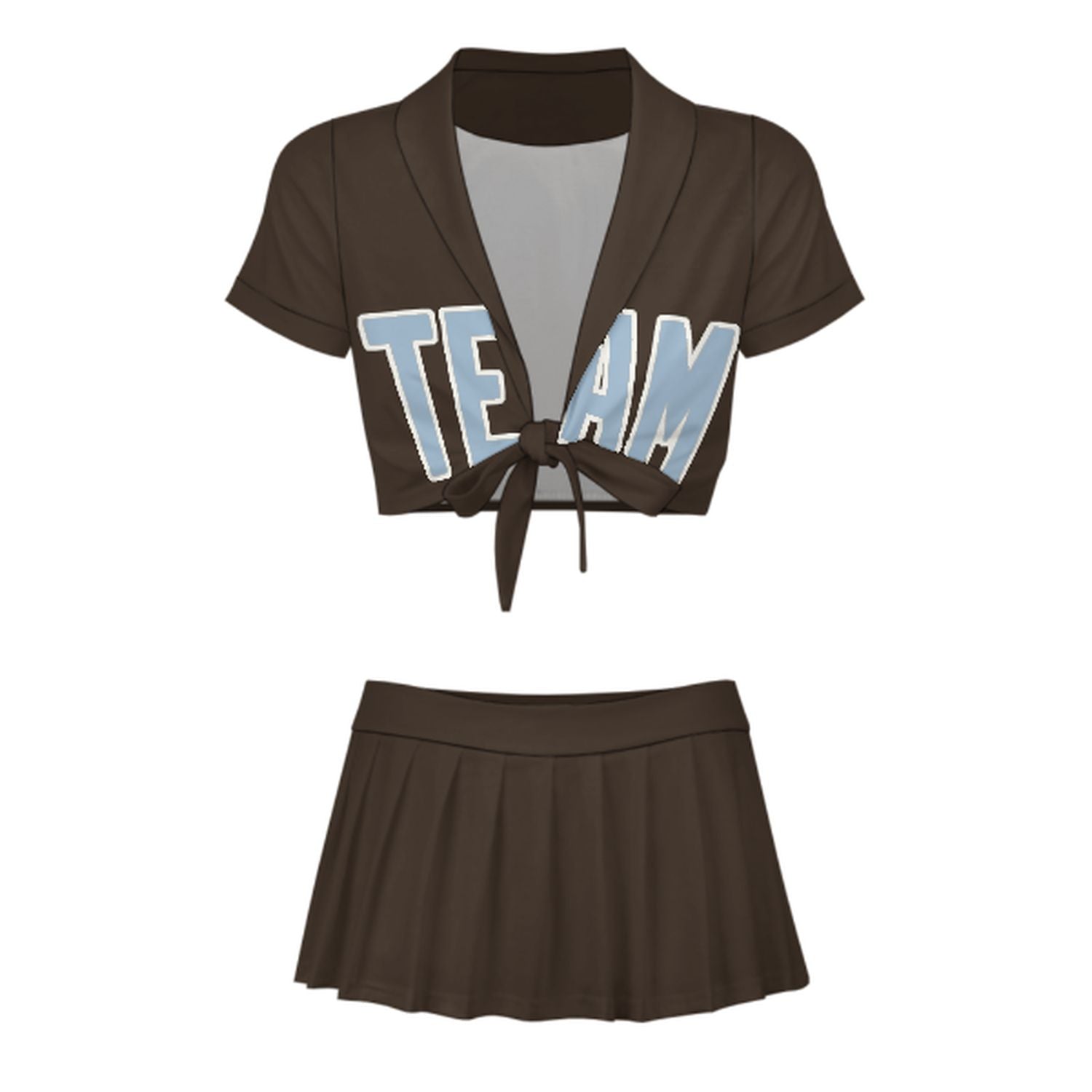 Maßgeschneidertes Braun Hellblau Cheerleader Outfit Set