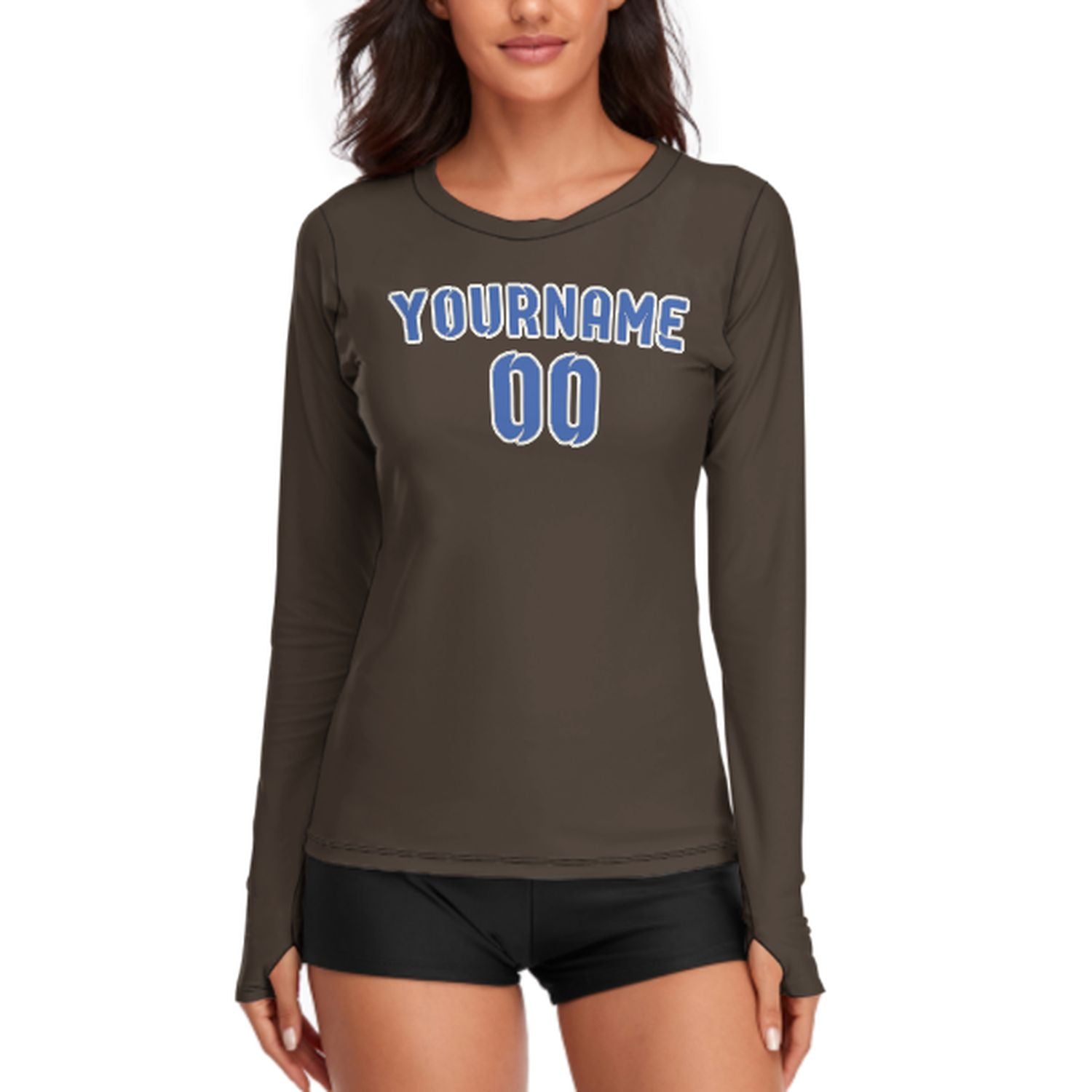 Maßgeschneidertes Braun Himmelblau Damen Langarmshirt